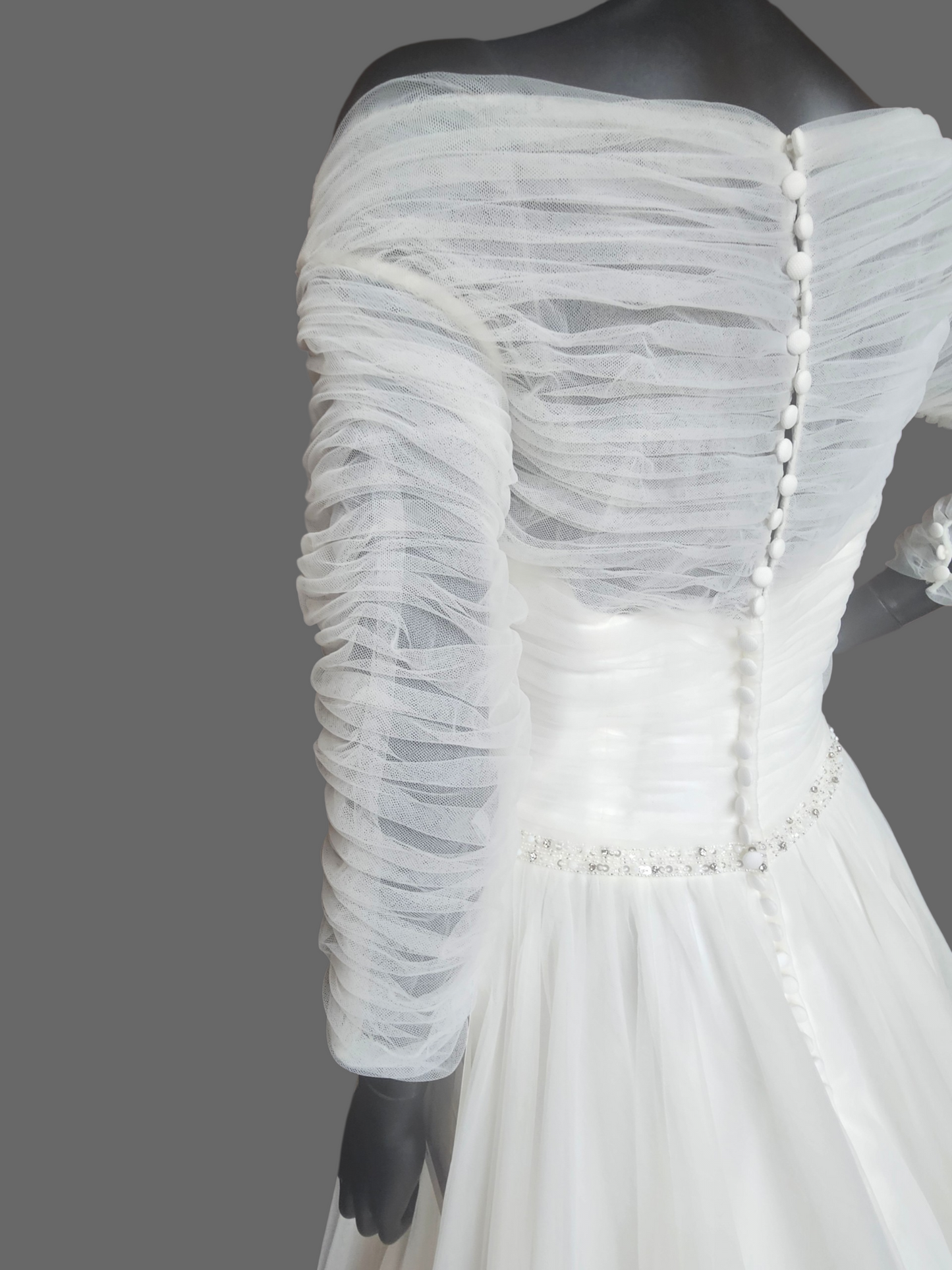 Tulle Wrap Sleeve Off Shoulder A-Line Wedding Gown - Mori Lee