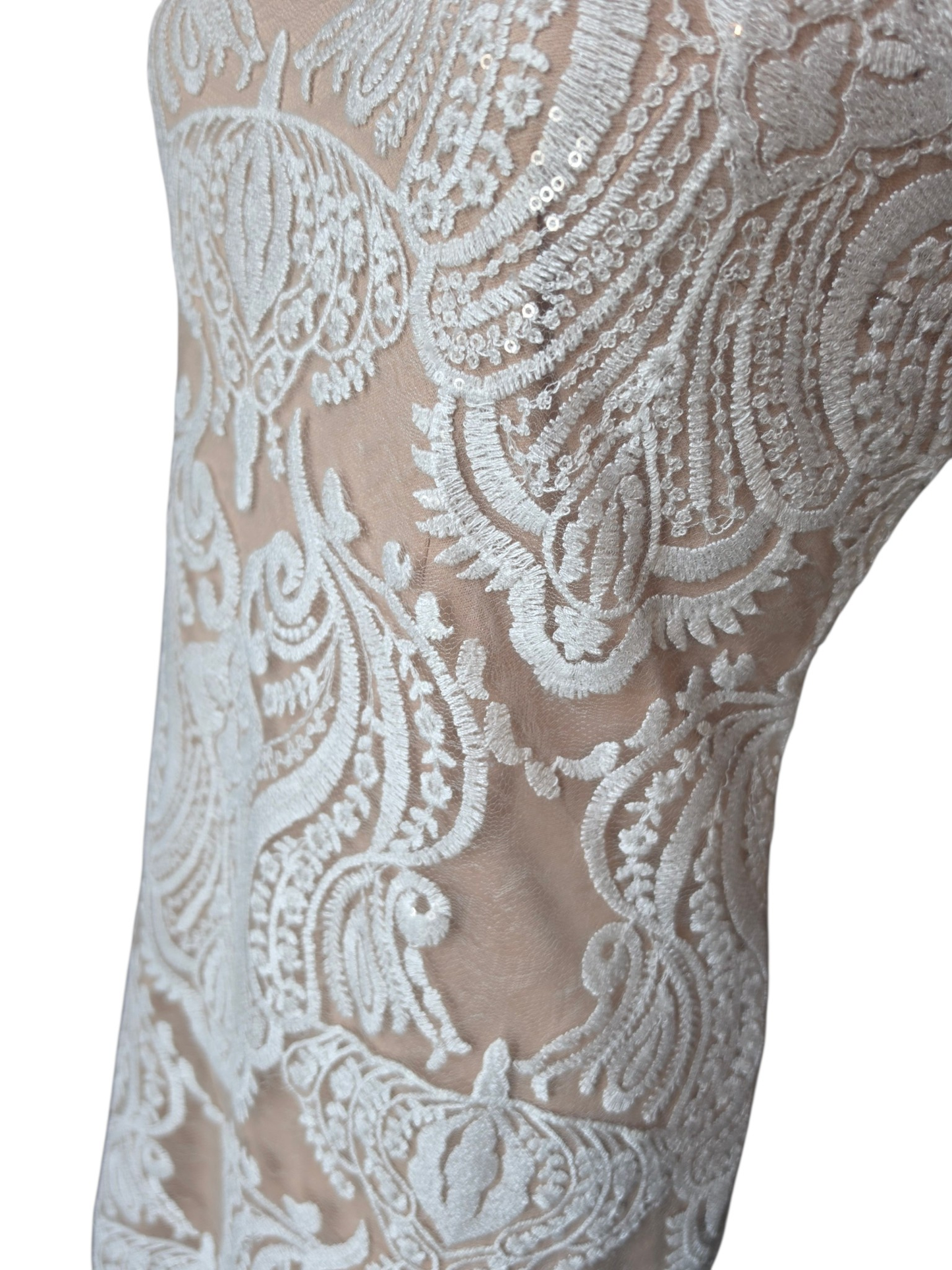 Iv/Nude Lace Cap Sleeve Party/Bachelorette Dress - RM Richards