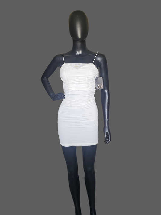 White Net Ruched Corset Homecoming Dress - Princess Polly