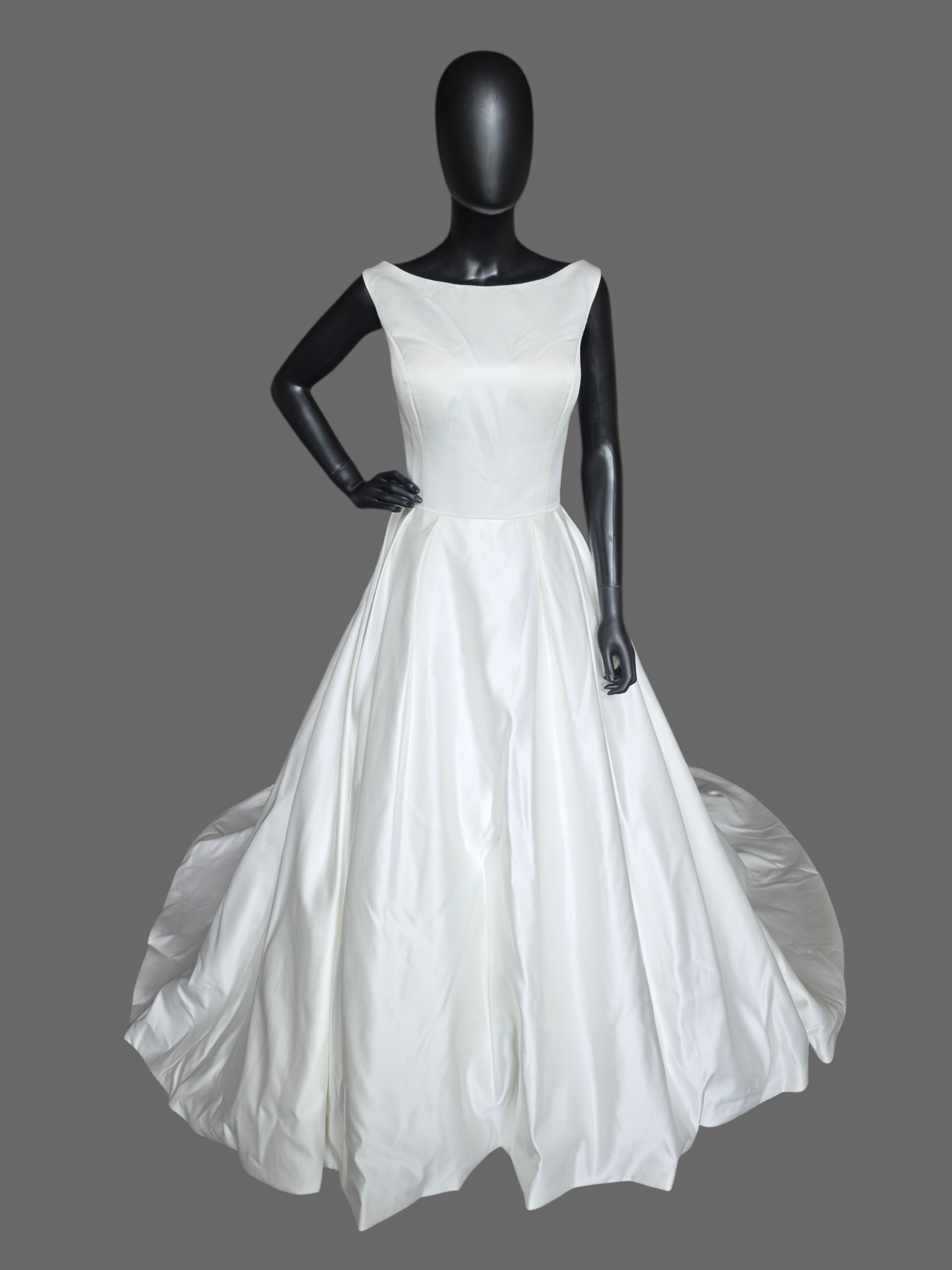 Ivory Satin Boat Neck Box Pleat
