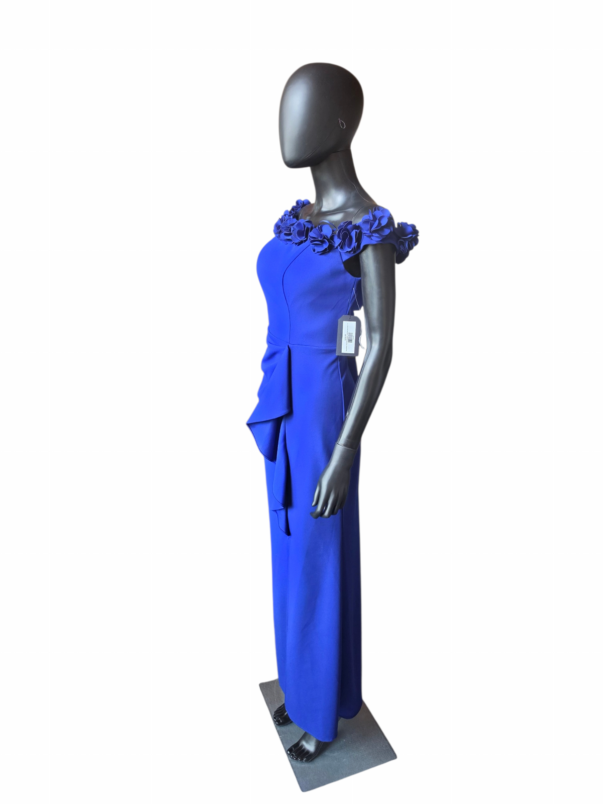 Royal Blue Floral Off Shoulder Formal Dress - Jeanne Alexander