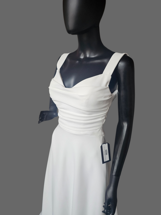 Minimalist Ivory Crepe Wide Strap A-Line Open Back Wedding Gown - Beloved