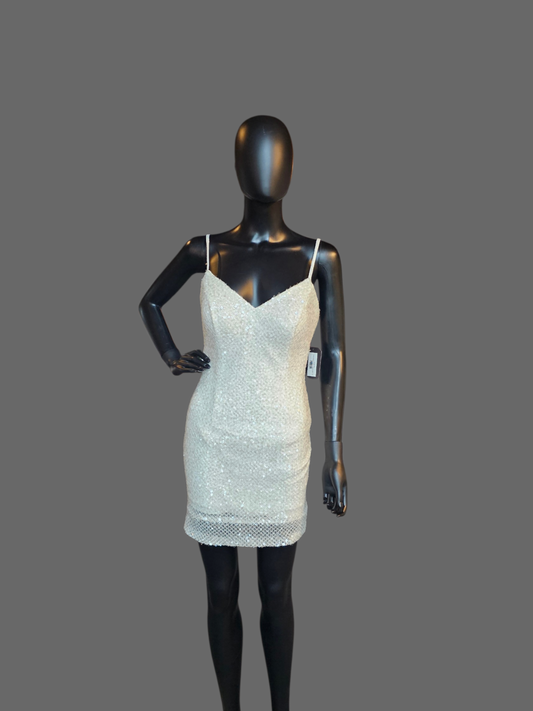 Ivory Sequin V-Neck Cocktail Dress - Madi Lane