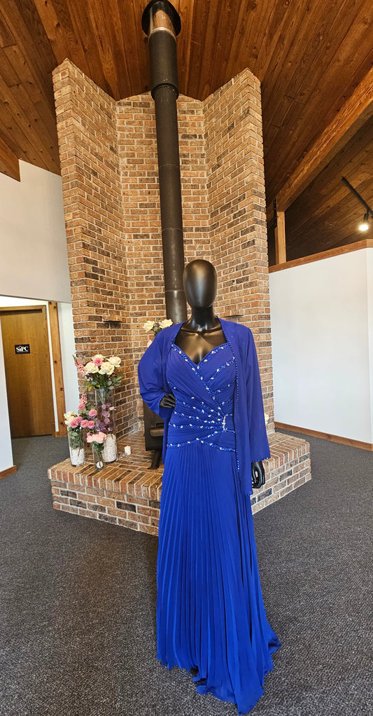 Royal Blue Chiffon Maxi Dress W/Jacket