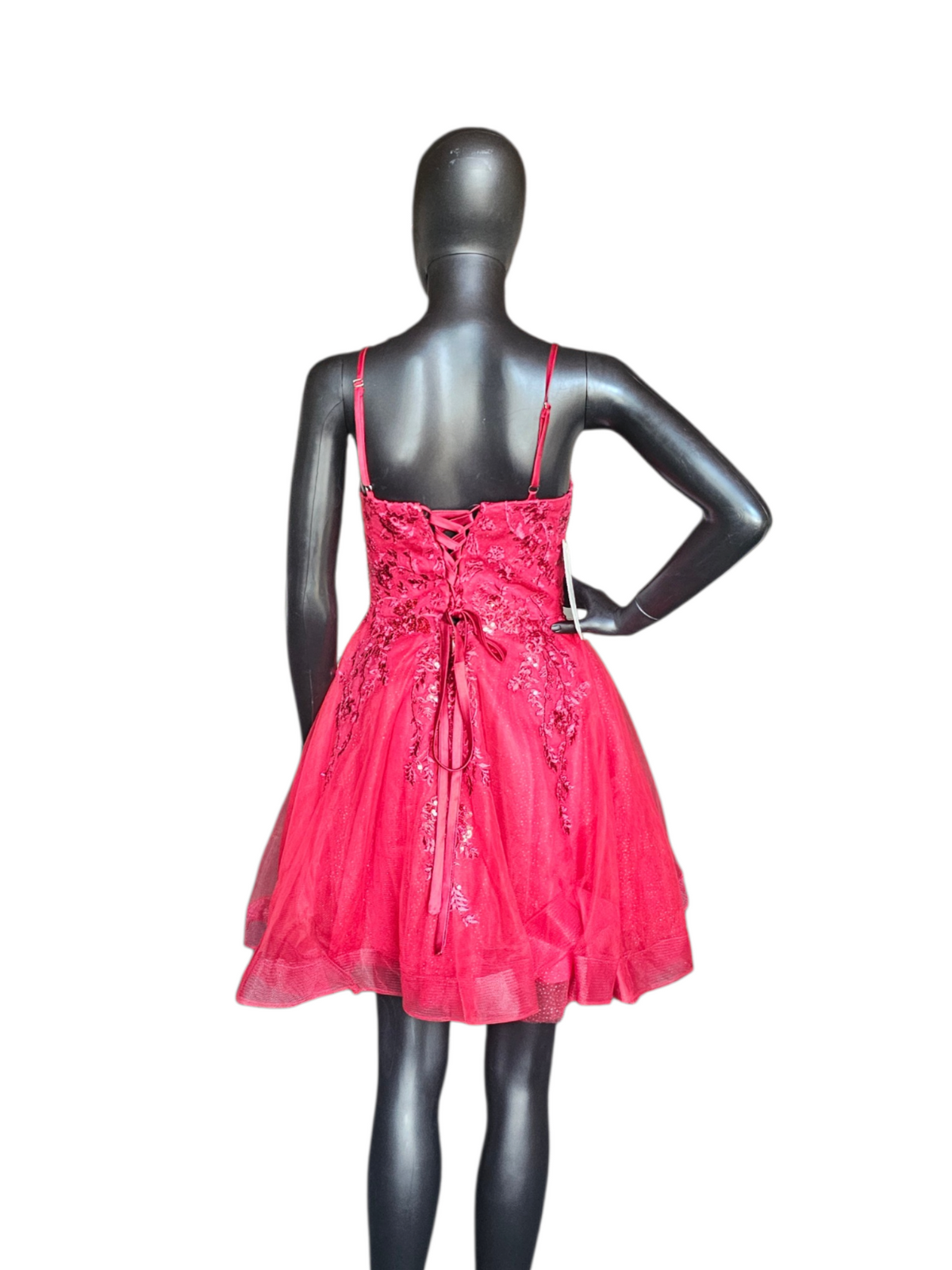 Red Lace Sequin Babydoll Corset Homecoming Dress