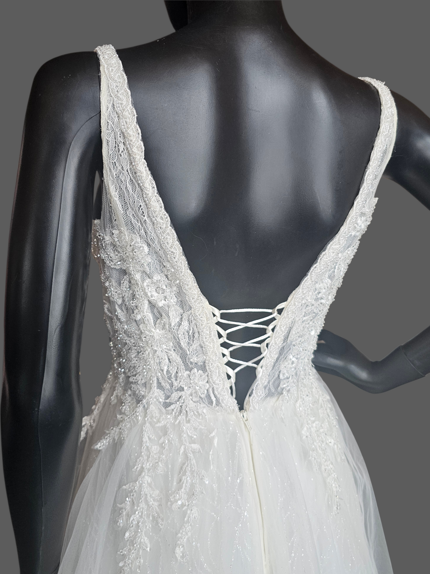 Ivory V-Neck Plunge Layered Sparkle - Di La Sena