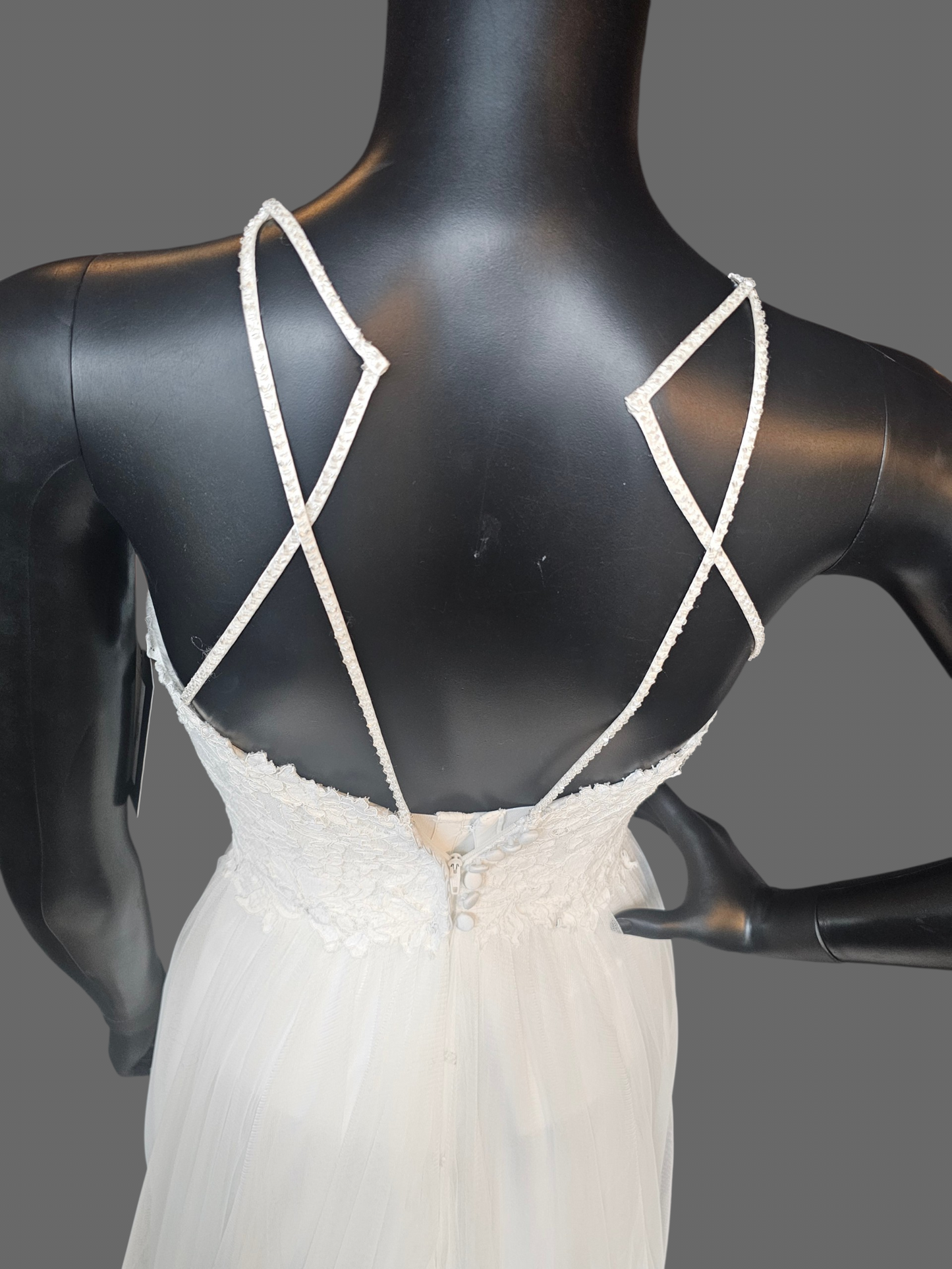 Ivory Illusion Lace Halter Gathered Net (Petite) Wedding Gown- Jasmine