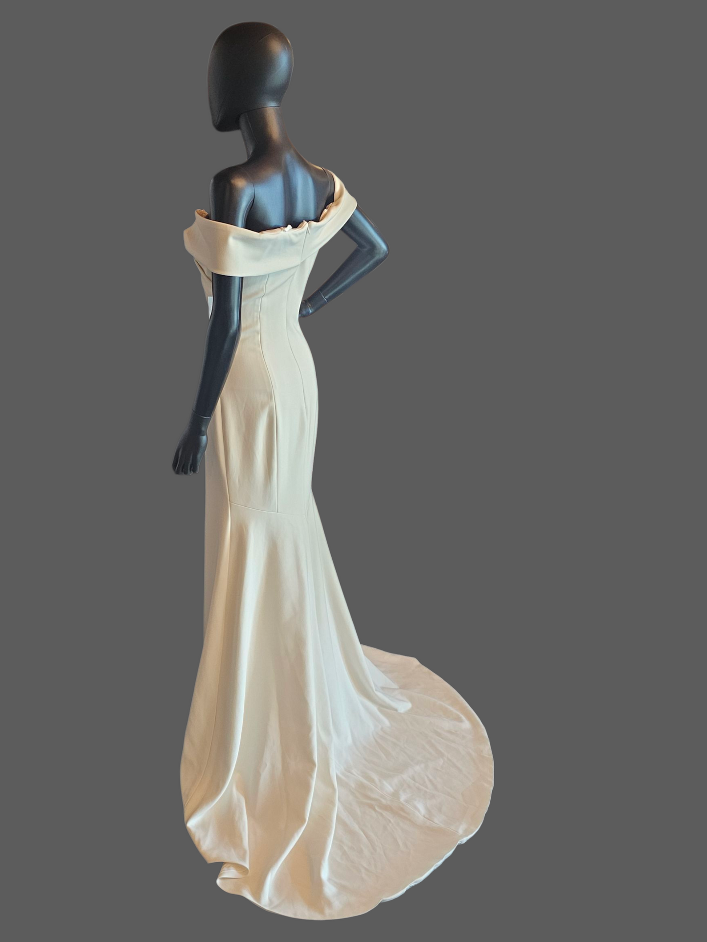 Off Shoulder Ivory Stretch Crepe Fit/Flare Wedding Gown - Theia NWT