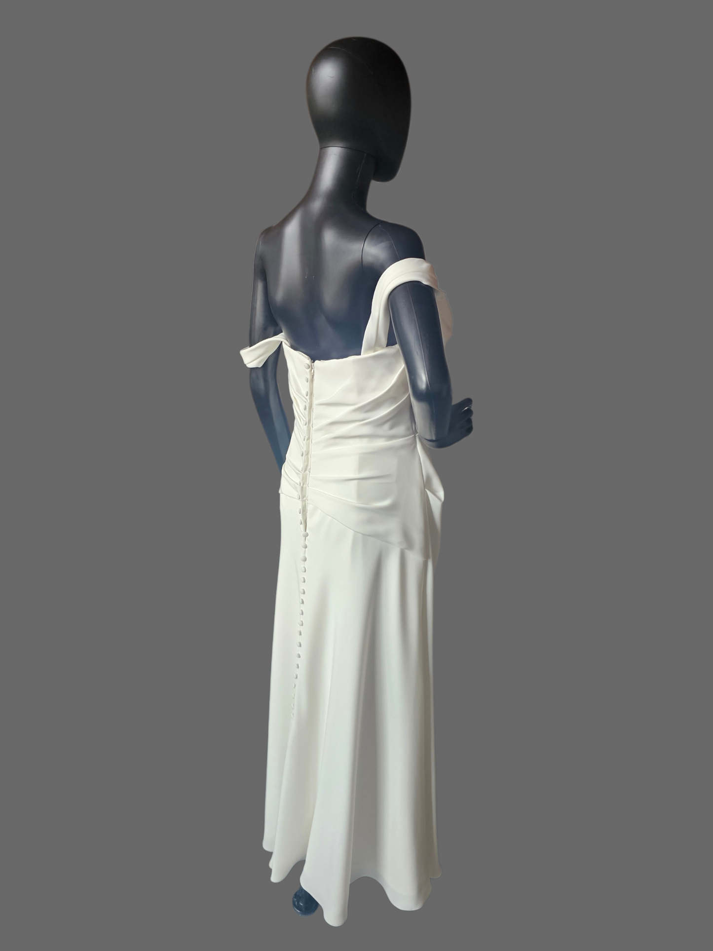 Minimalist Ivory Crepe Side Sweep Pearl Accent Wedding Gown - Martina Liana