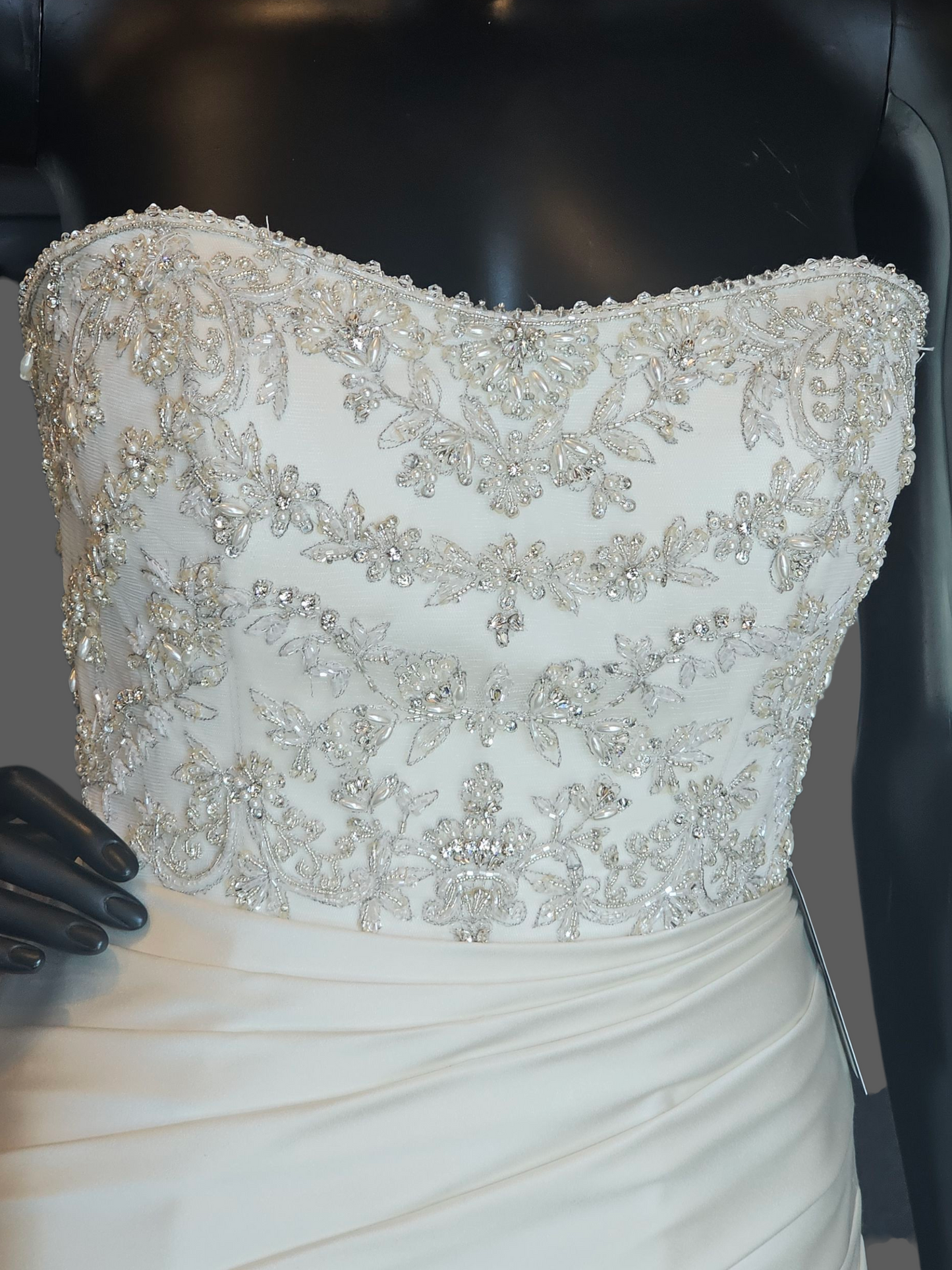 Ivory Silky Satin Side Sweep Fit/Flare Wedding Gown - Casablanca