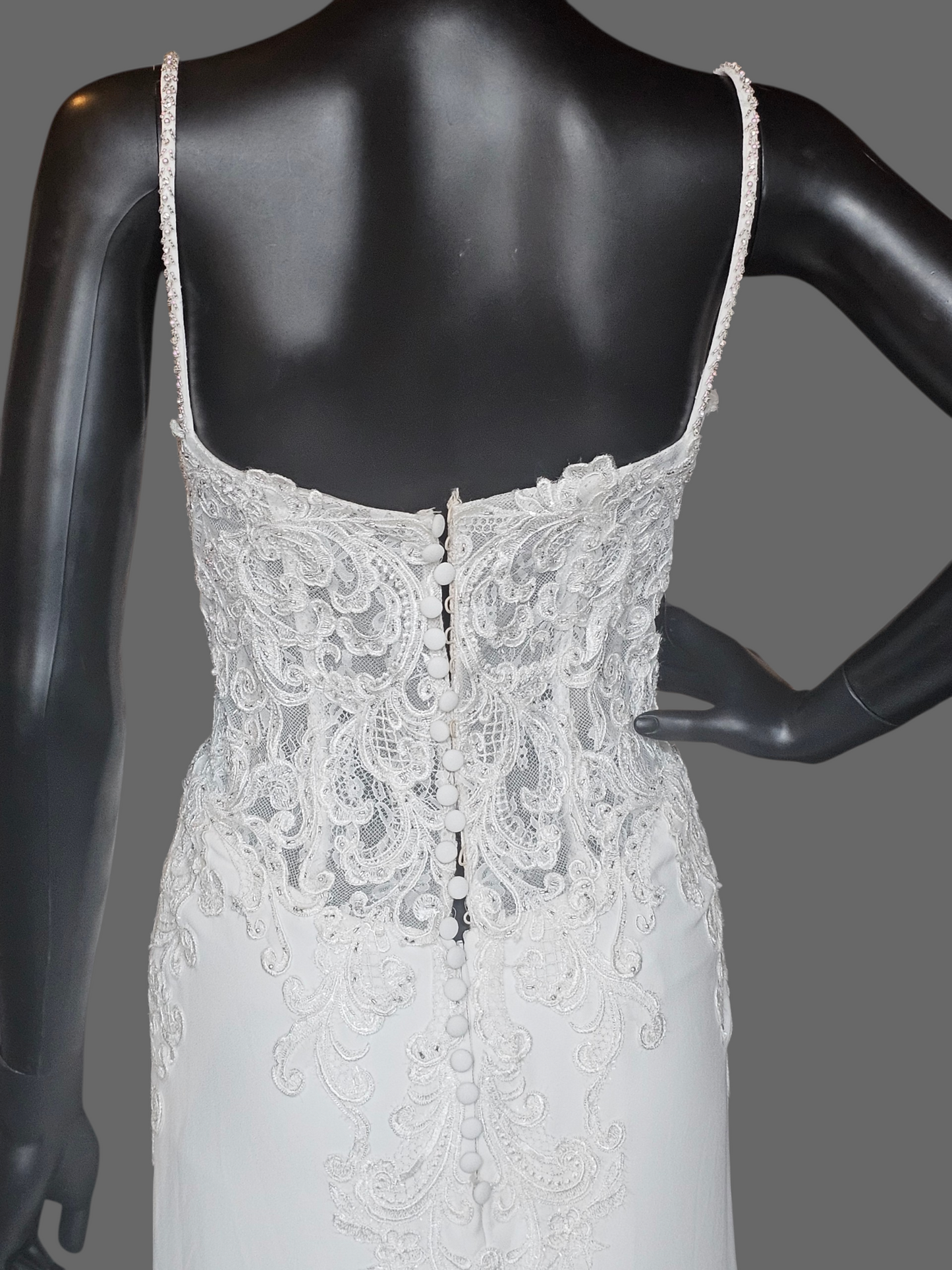 Lace Bodice/Crepe Fitted Wedding Gown - Martin Thornburg