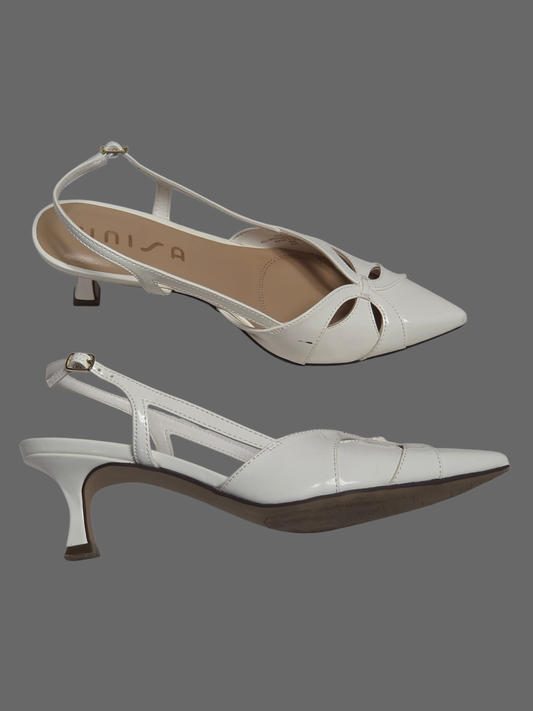 Ivory Patent Leather Slingback Kitten Heel Shoe - Unisa