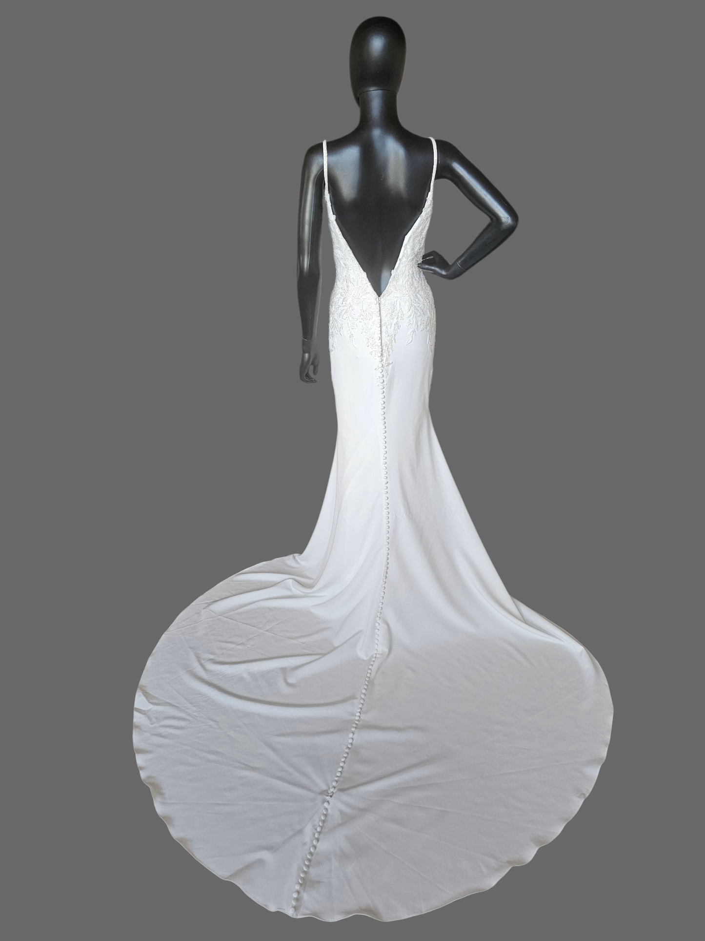Ivory Crepe Plunge Beaded Fit/Flare Spaghetti Strap Wedding Gown - Maggie Sottero