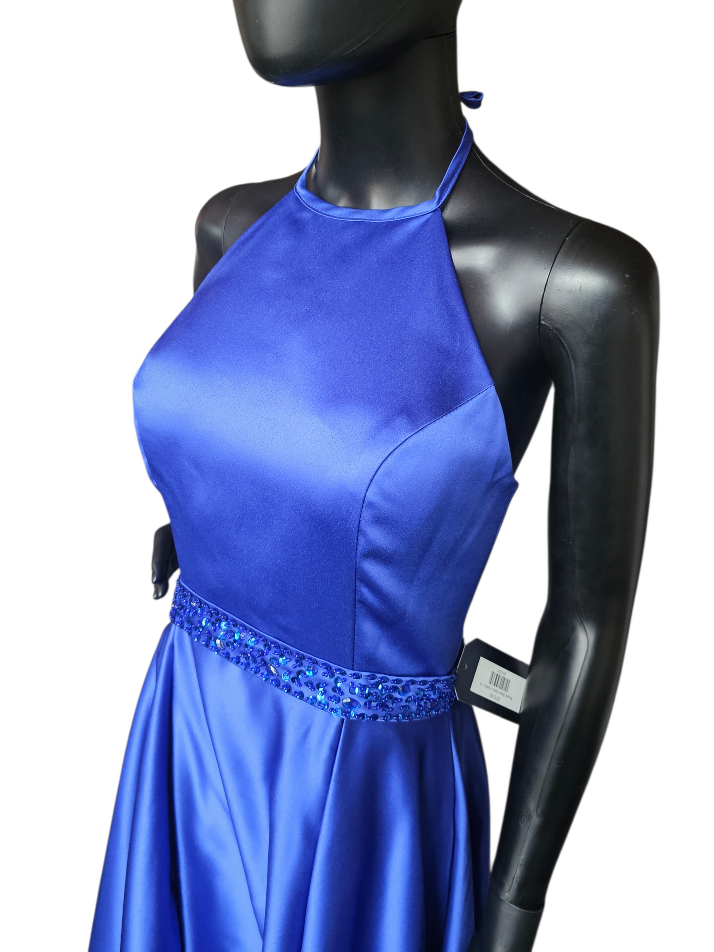 Royal Blue Satin Halter Full Length A-Line Formal Dress