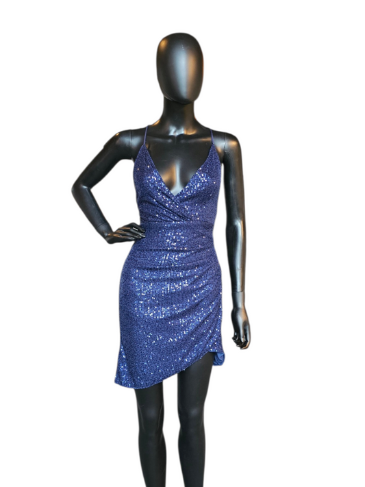 Navy Sequin Bodycon Open Back