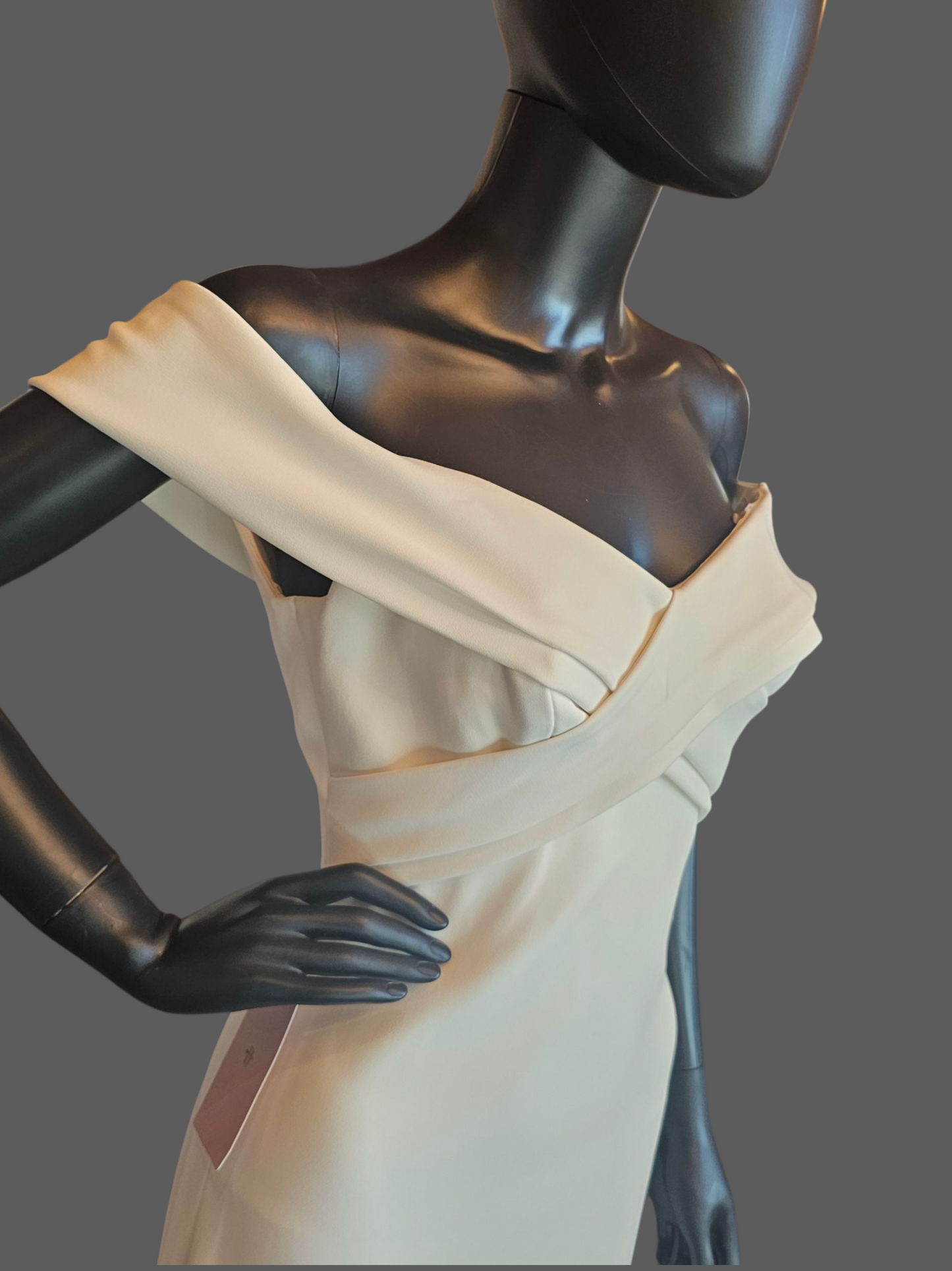 Off Shoulder Ivory Stretch Crepe Fit/Flare Wedding Gown - Theia NWT