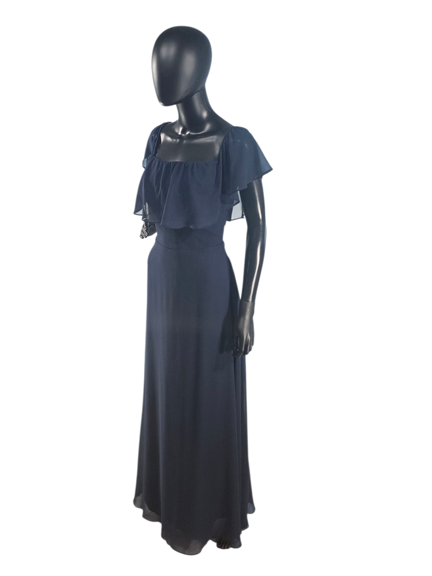 Navy Chiffon Flutter Sleeve Formal Dress - Bill Levkoff