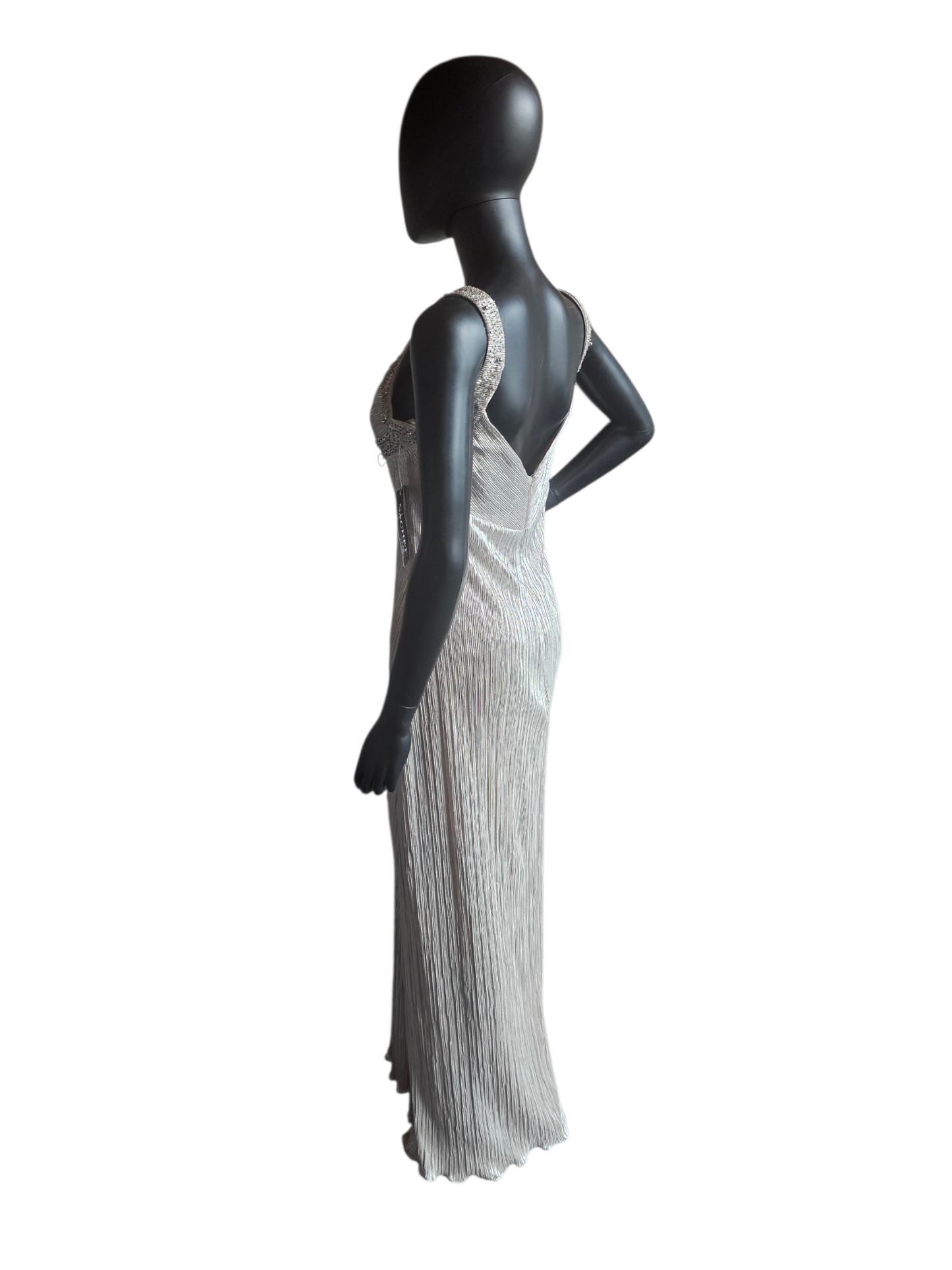 Champagne Metallic Crinkle Fabric W/Jacket NWT Maxi Formal Dress  - Cachet