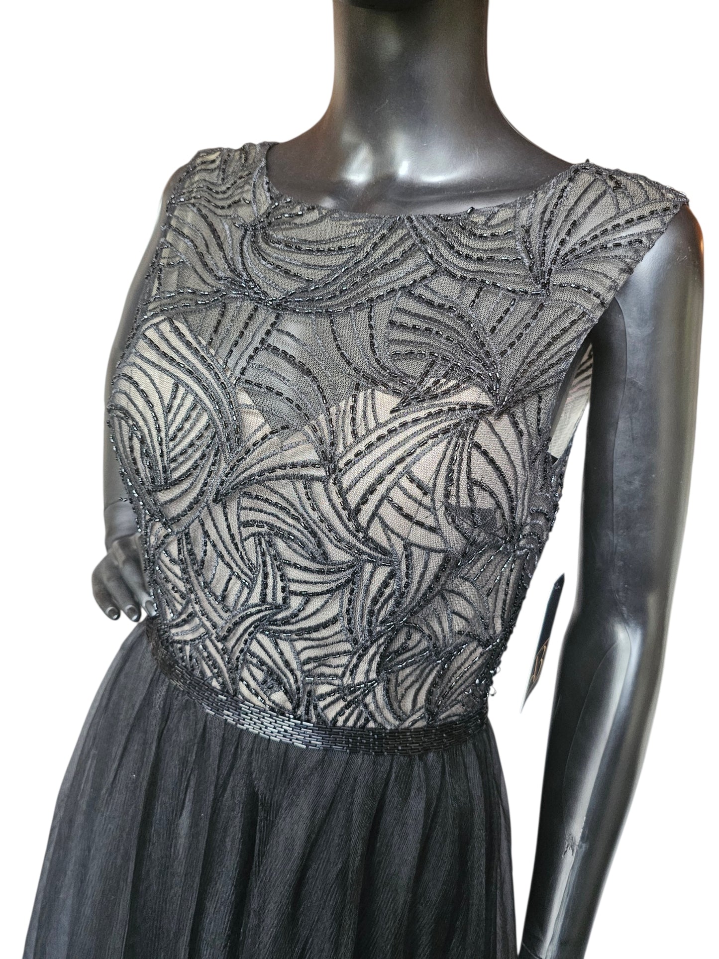 Black Embroidered A-Line Illusion Bodice Full Length Formal Dress - Mori Lee