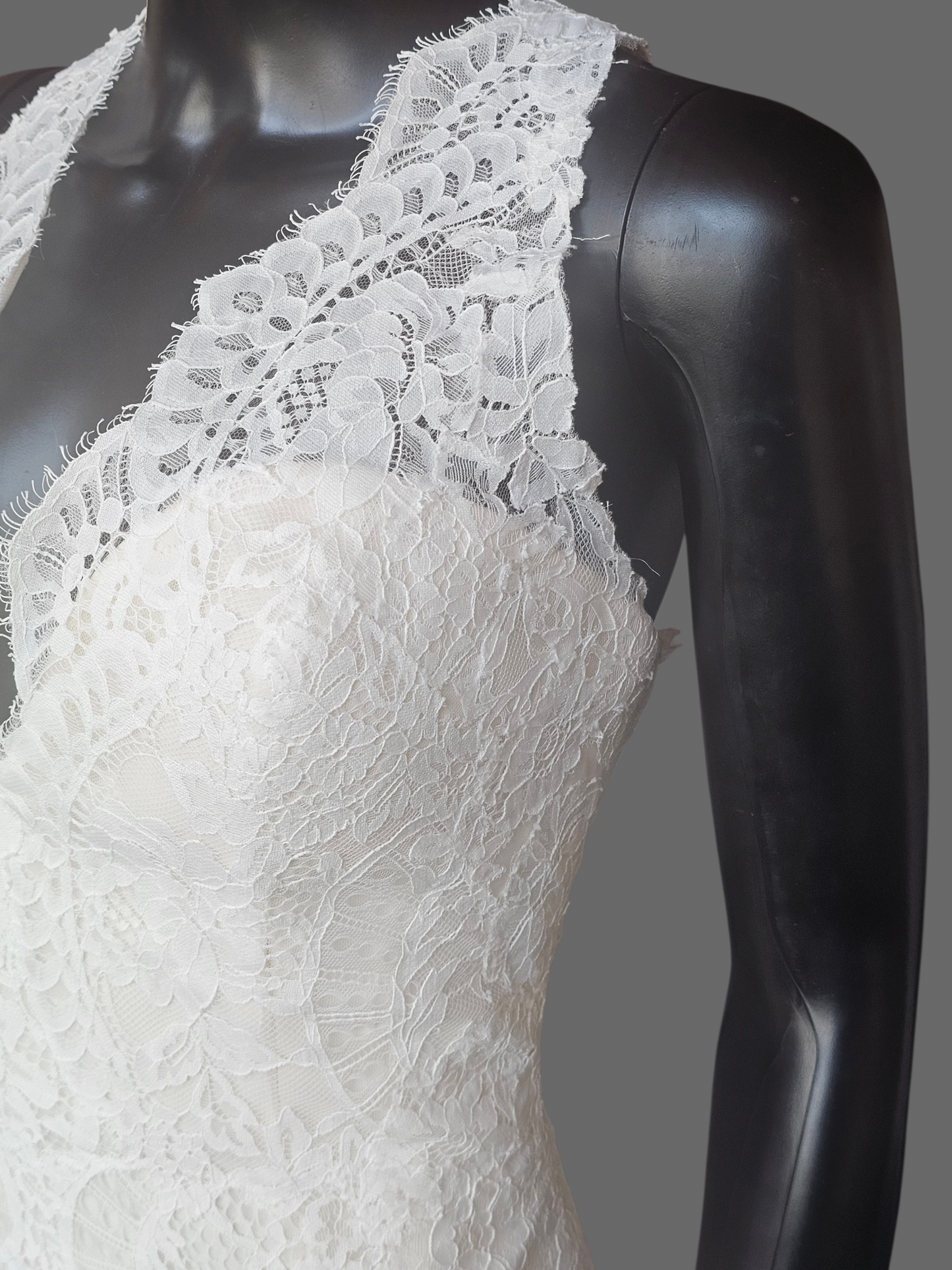 Nude/Ivory Full Lace Racerback V-Neck Fit/Flare Wedding Gown - St. Patrick