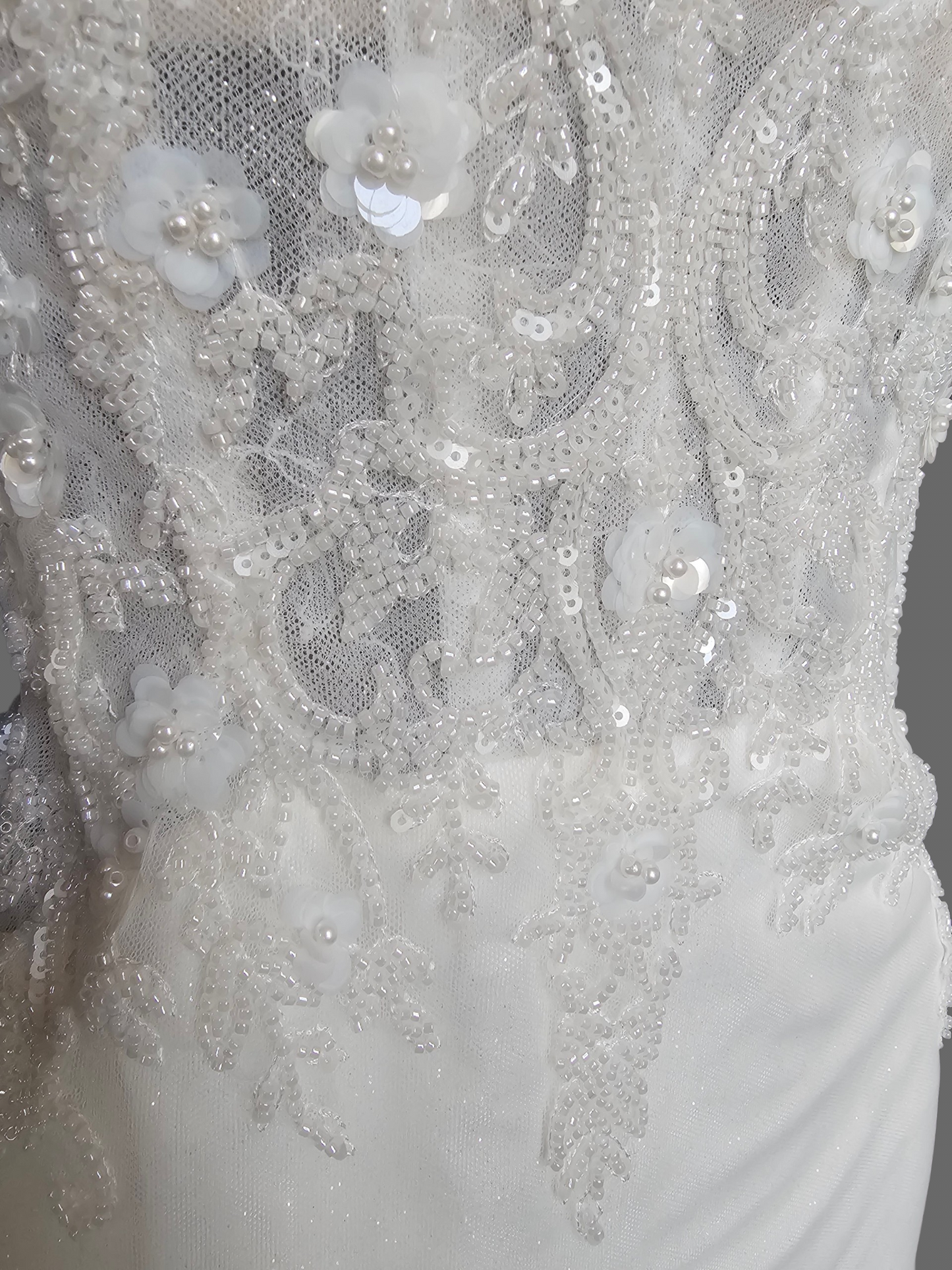 Ivory Overlay Floral Beaded Glitter Fit/Flare Wedding Gown - Davinci
