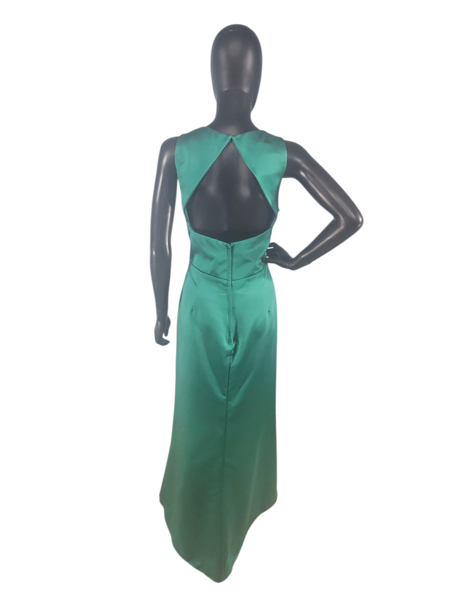 Emerald Satin V-Neck Fit/Flare Formal Dress - Da Vinci