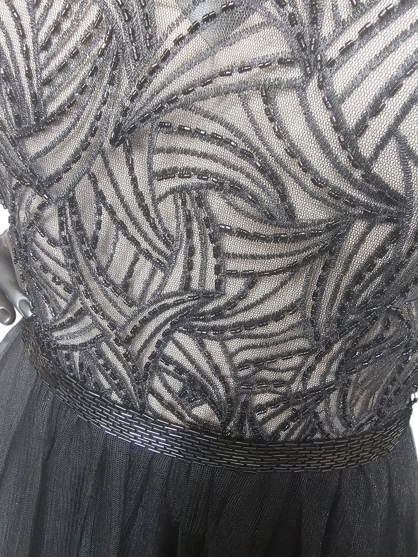 Black Embroidered A-Line Illusion Bodice Full Length Formal Dress - Mori Lee