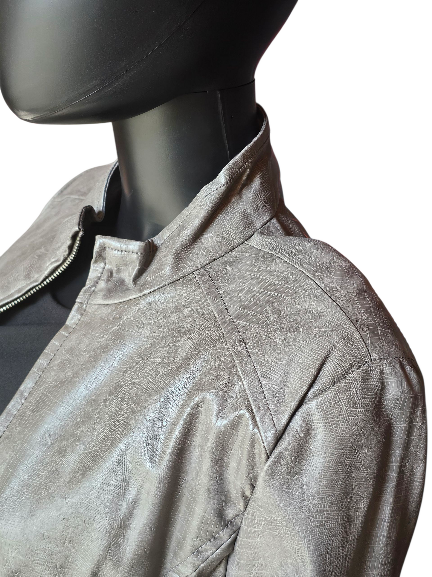 Grey Pleather High Collar Alligator Print Jacket NWT - Erin London