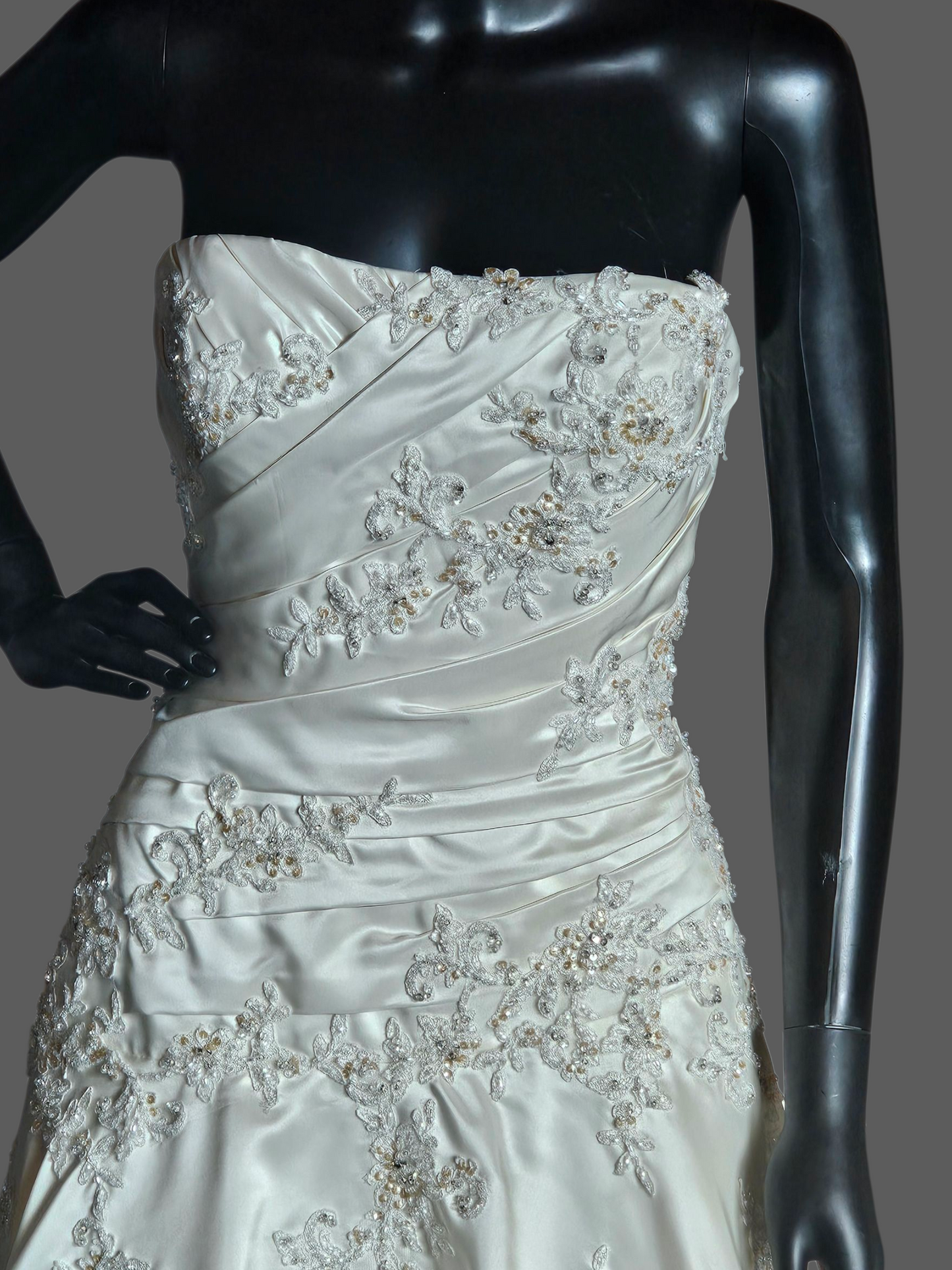 Ivory Taffeta Lace Embellish Wedding Gown - Blue