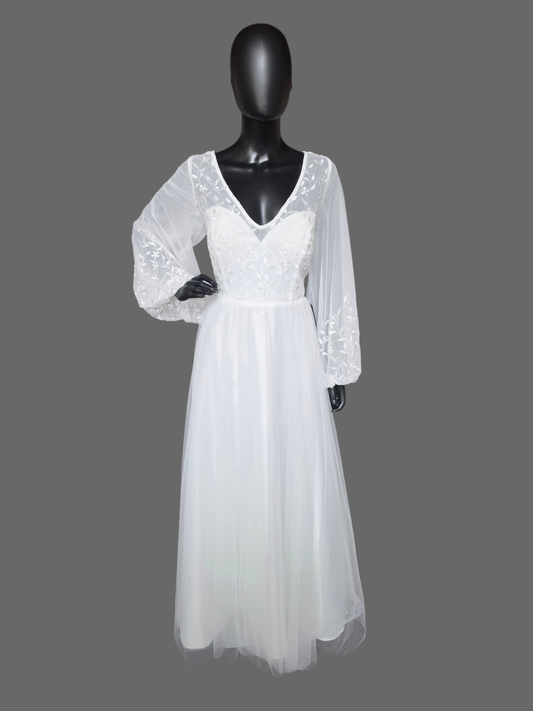 Ivory Boho Long Sleeve Casual Wedding Dress (No Train) - Ever Pretty