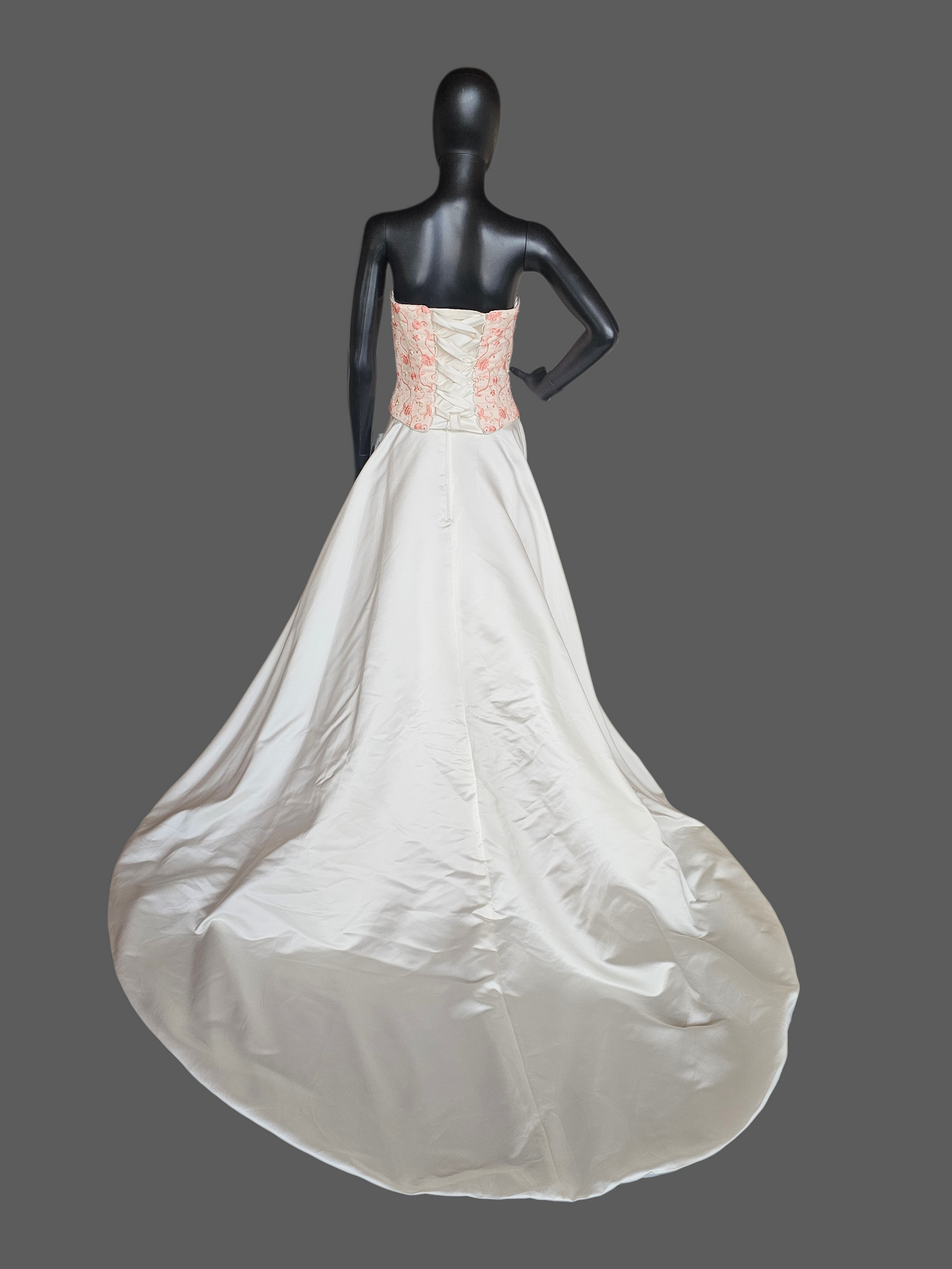 Ivory/Coral Pink Embroidered Strapless 2-Piece Wedding Gown