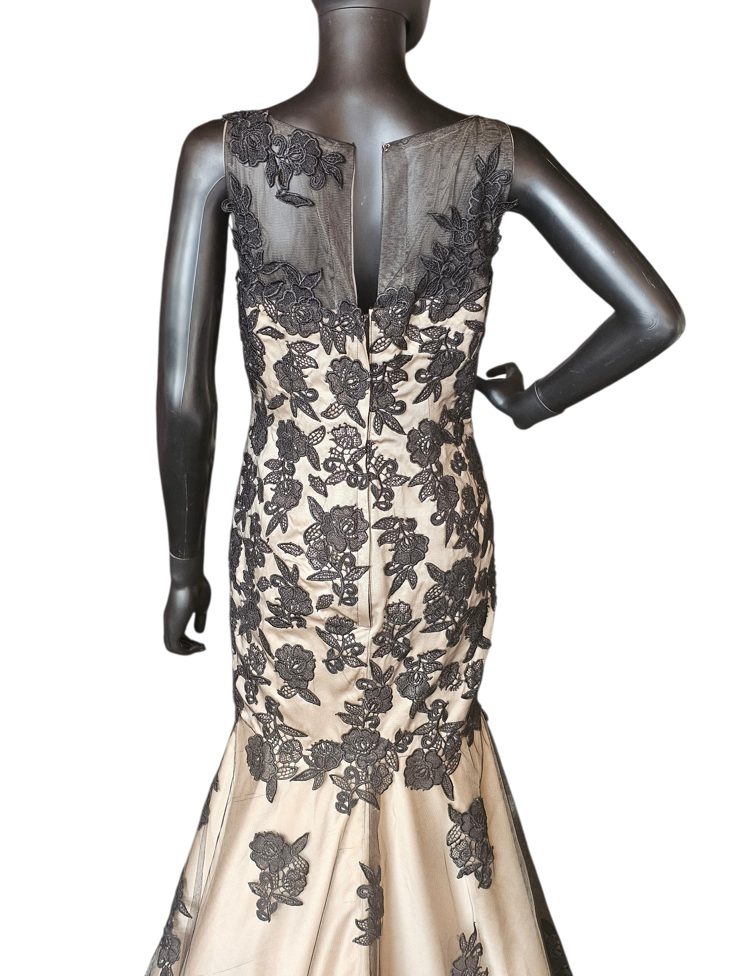 Black/Gold Lace Fitted Formal Dress