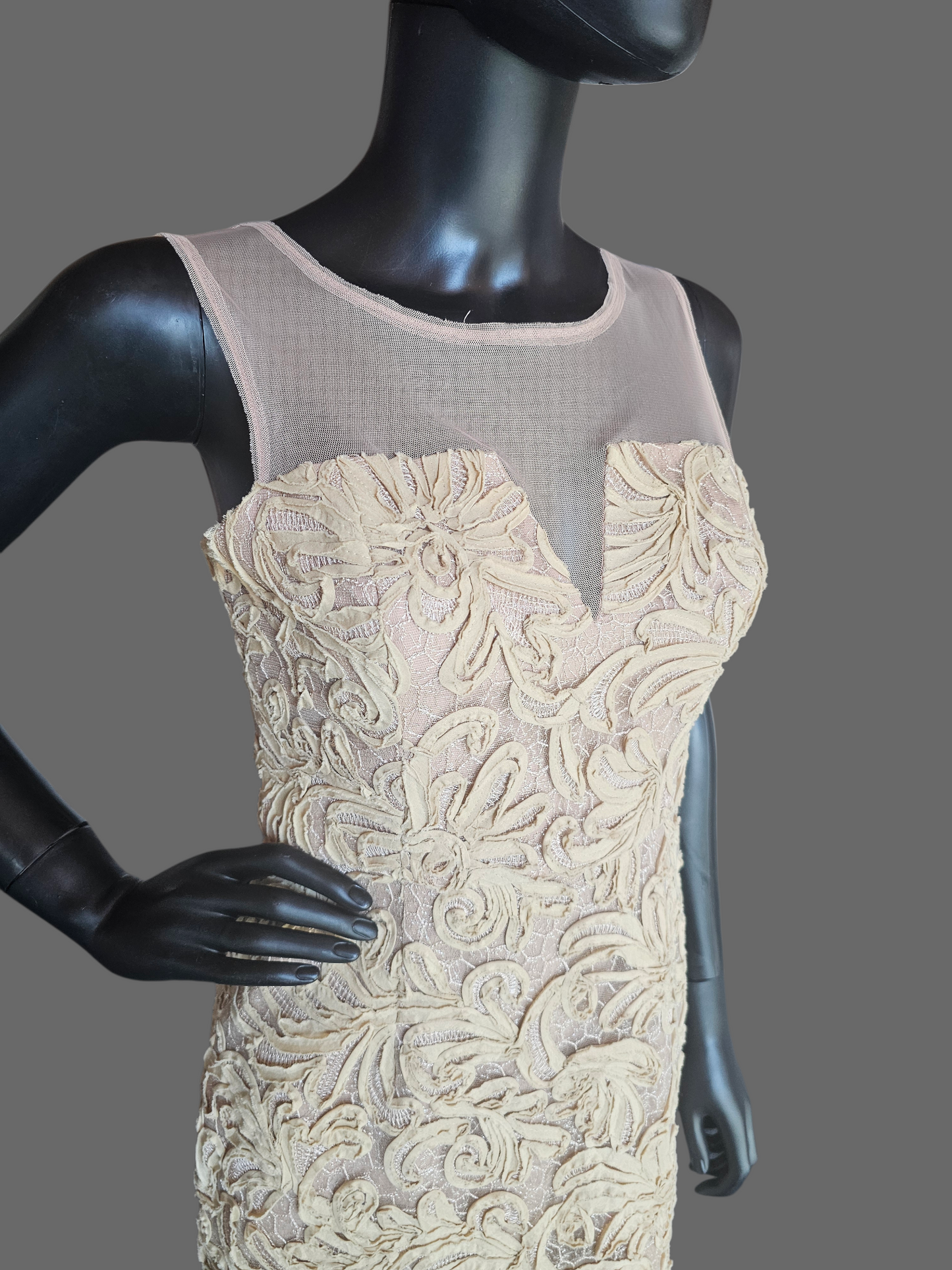 Taupe 3D Lace Illusion Cocktail/Party Dress - BCBG