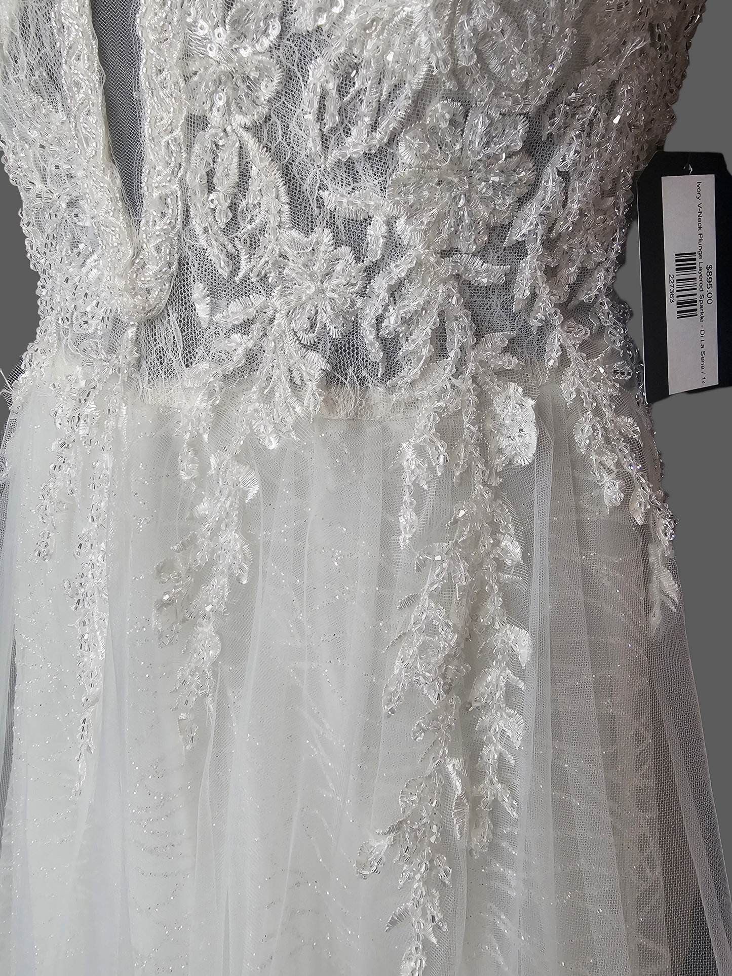 Ivory V-Neck Plunge Layered Sparkle - Di La Sena