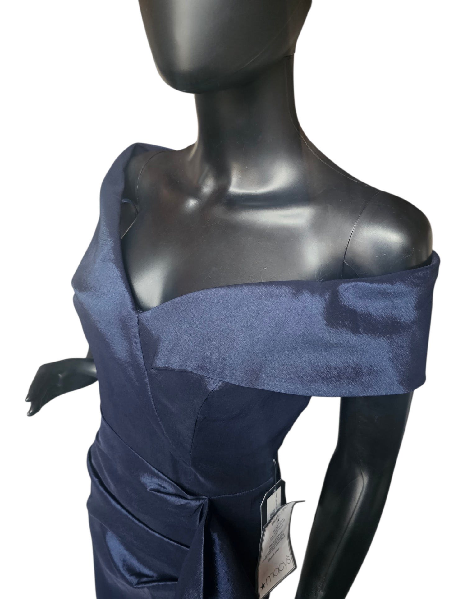 Navy Taffeta Off Shoulder Formal Dress NWT - Xscape