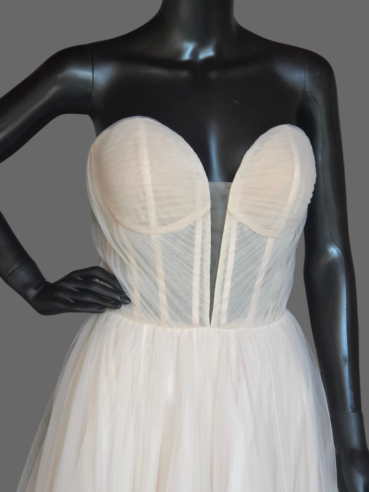 Blush Plunge Corset Top Sweetheart Minimalist Tulle A-Line Wedding Gown - Eddy K
