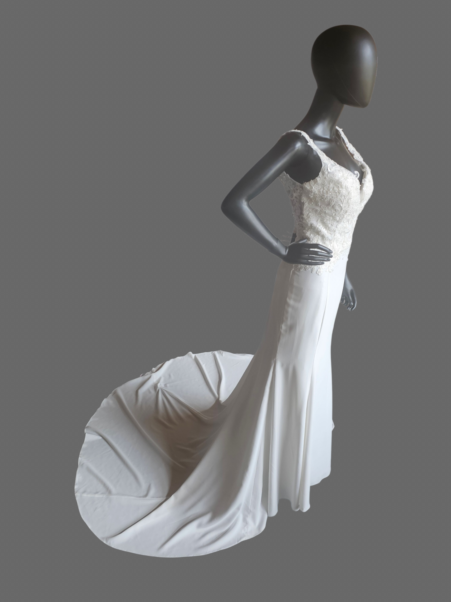 V-Neck Lace Bodice Fit/Flare Wedding Gown - Davinci