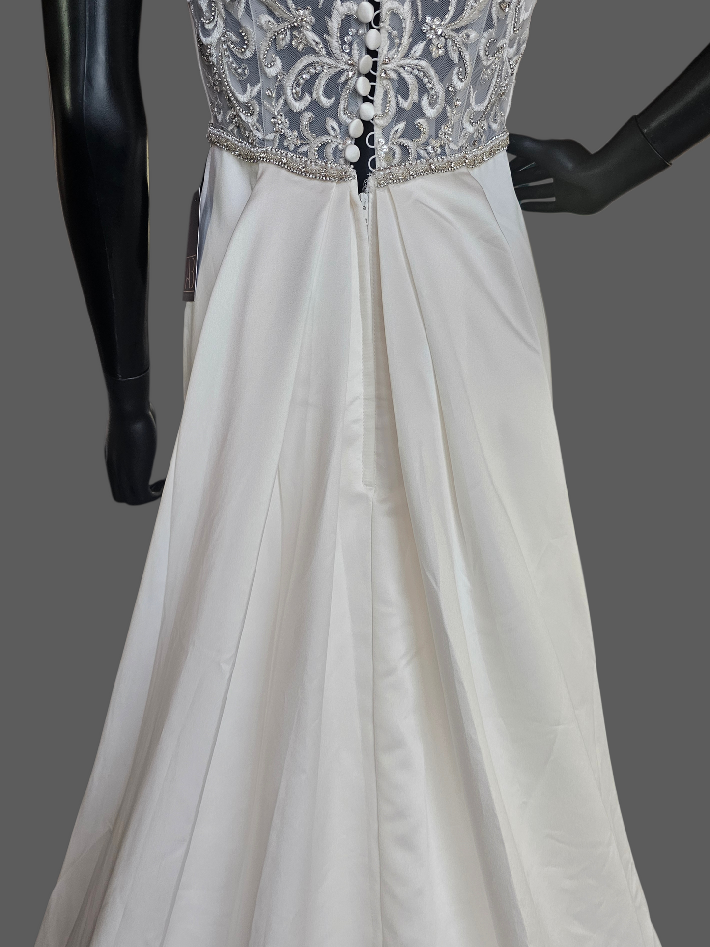 Ivory Satin Empire V-Neck Cap Sleeve Fit/Flare Wedding Gown - Da Vinci