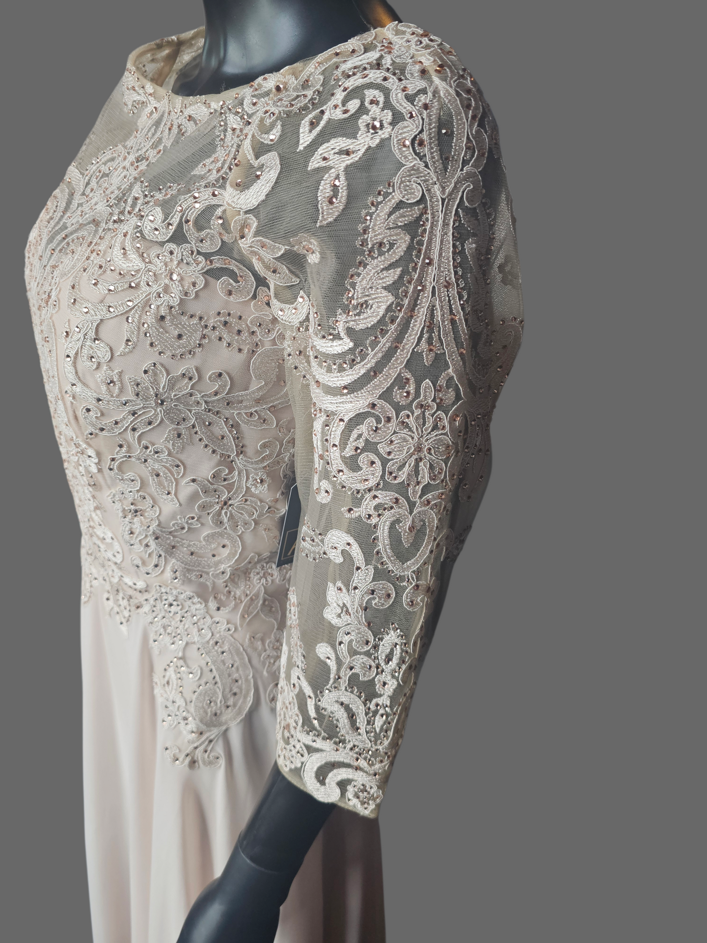 Champ/Gold 3/4 Sleeve Formal Dress - MGNY