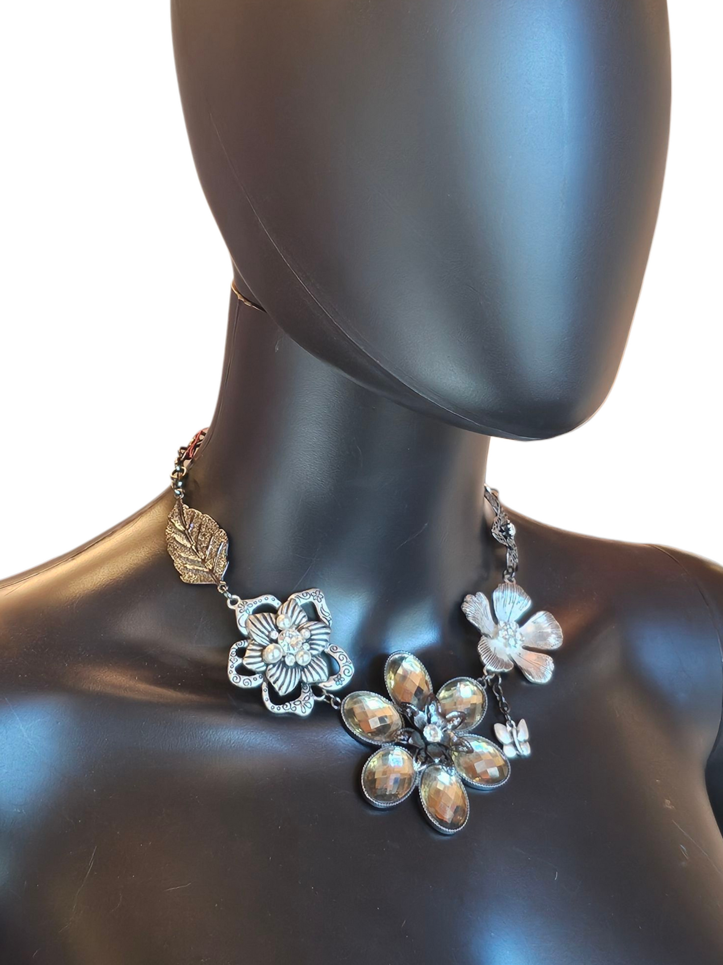 Large Black/Silver Floral Necklace