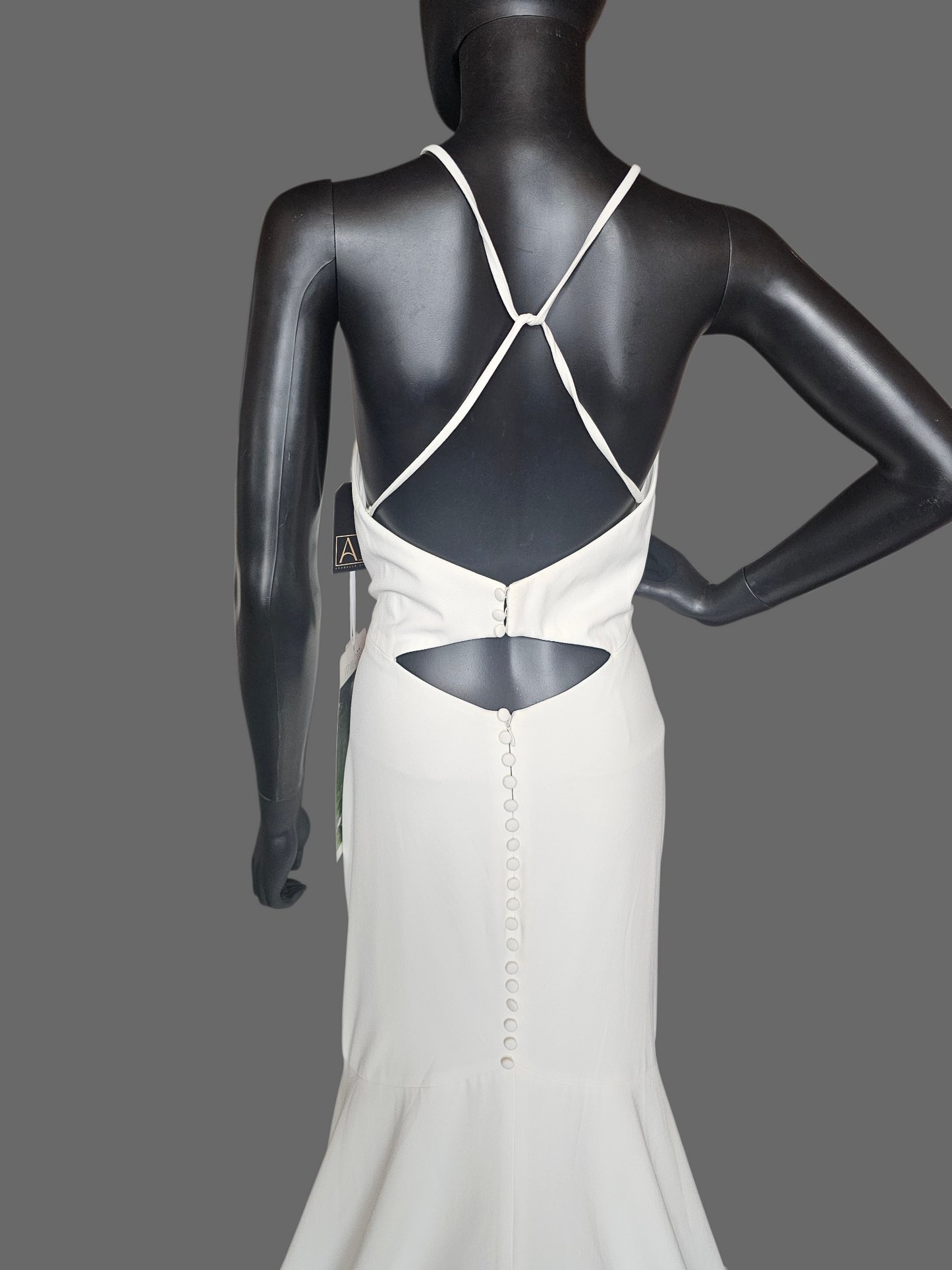 Ivory Stretch Crepe Halter Fit/Flare Minimalist Wedding Gown - Mori Lee