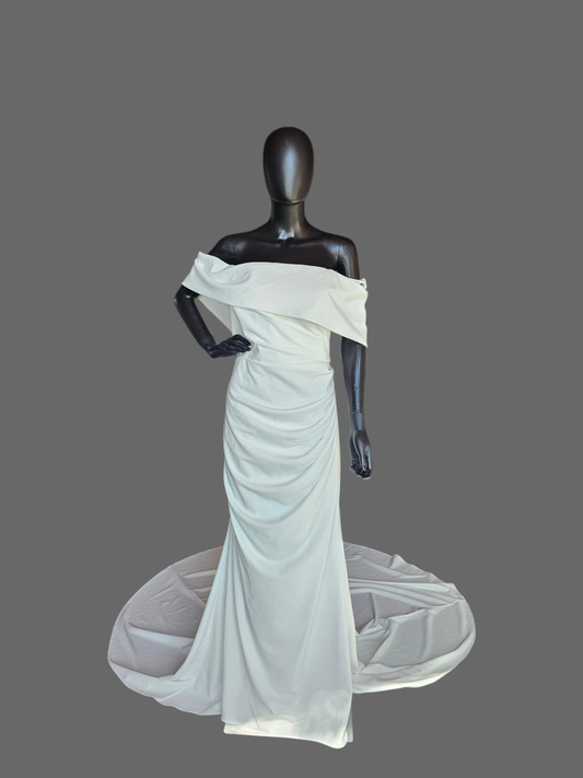Ivory Crepe Off Shoulder Modern - Tania Olsen