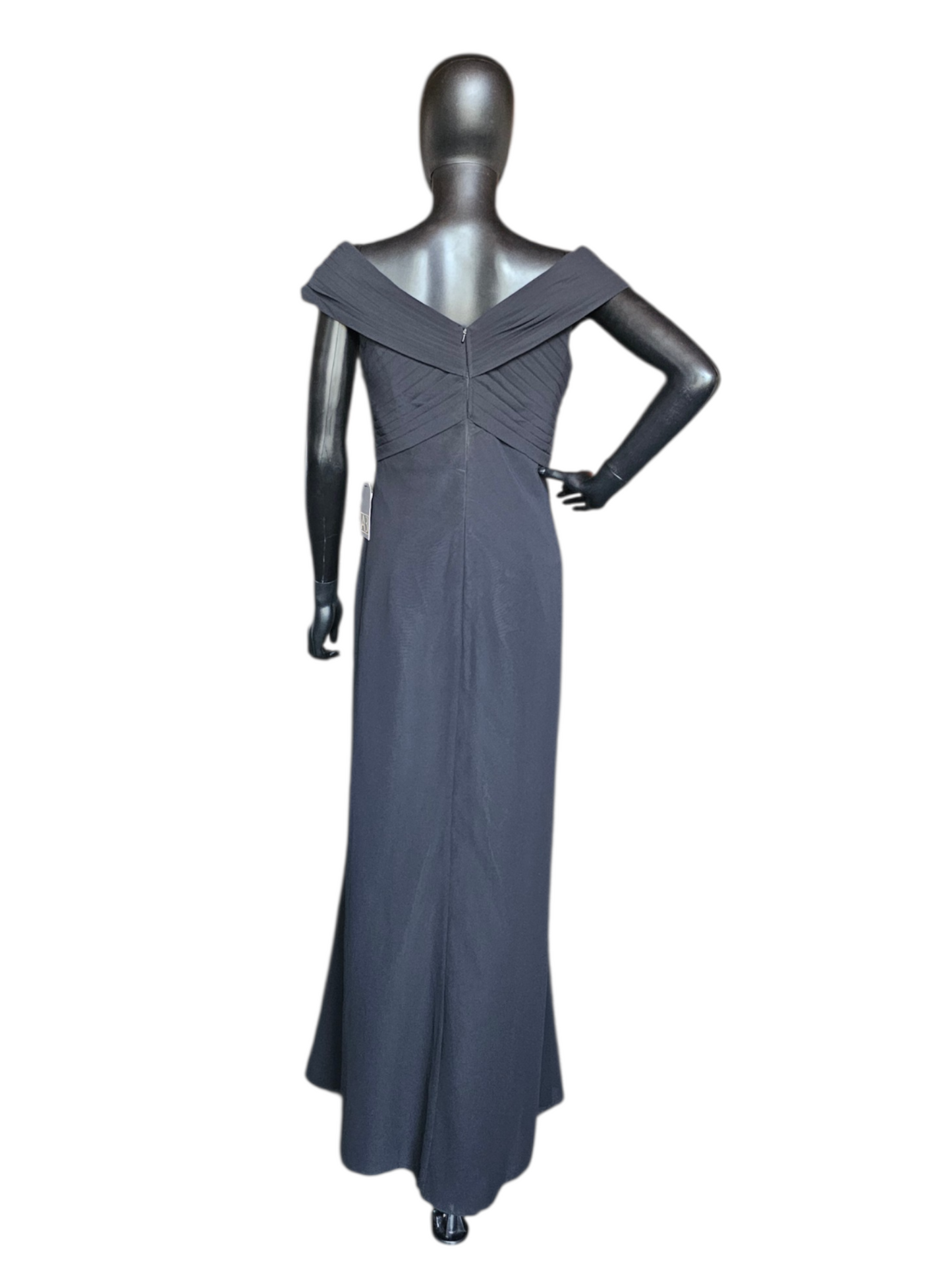 Black Chiffon Off Shoulder Ruched Simple Formal/Bridesmaid/Moms Dress  - Bari Jay