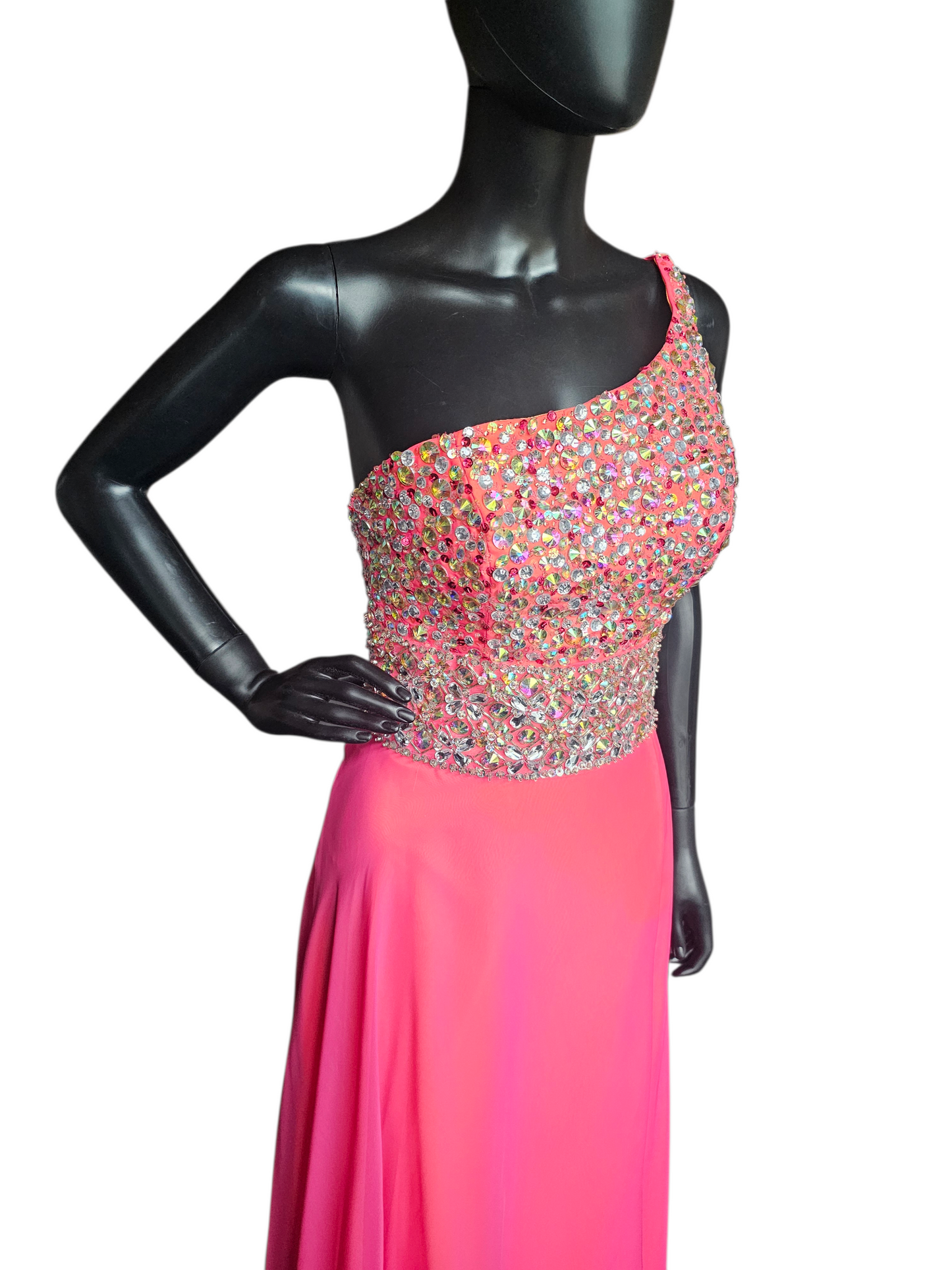 Pink/Orange Crystal One Shoulder Prom/Pagent Dress