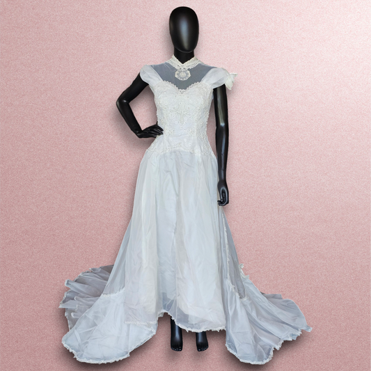 Vintage Cap Sleeve Drop Waist Wedding Gown