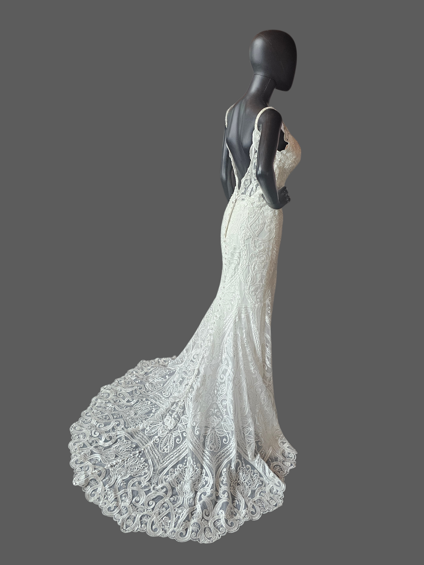 White Plunge V-Neck Lace Fit/Flare Wedding Gown - Hadley Bloom