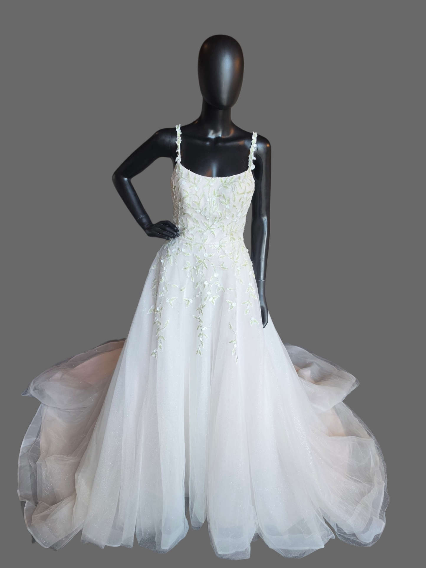 Ivory/Green Floral Sparkle A-Line Wedding Gown - Maggie Sottero