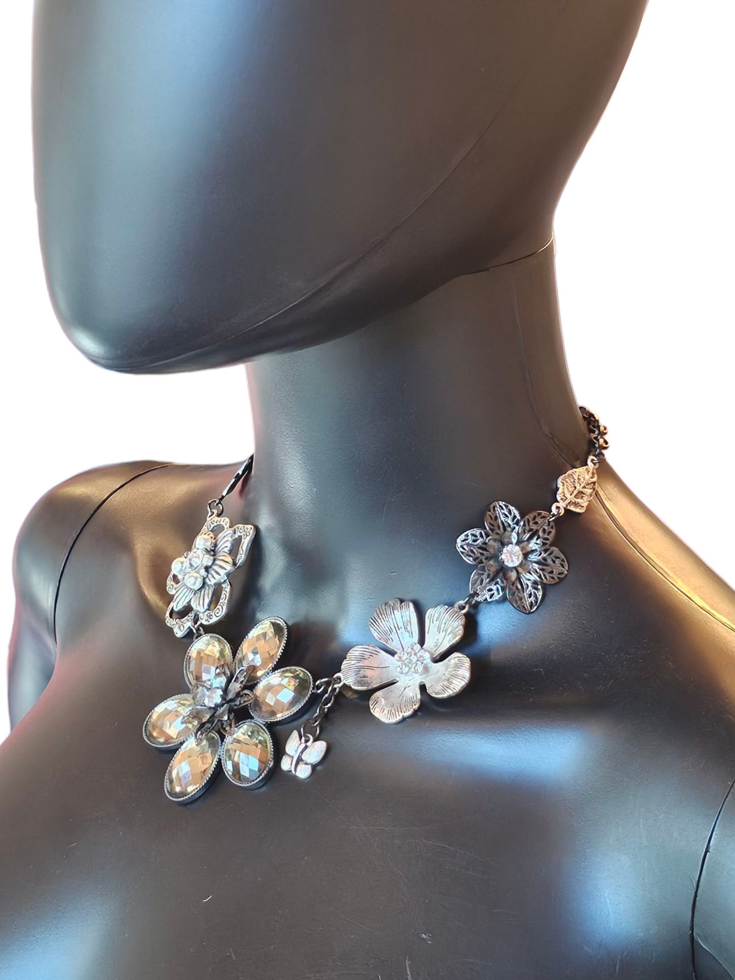 Large Black/Silver Floral Necklace
