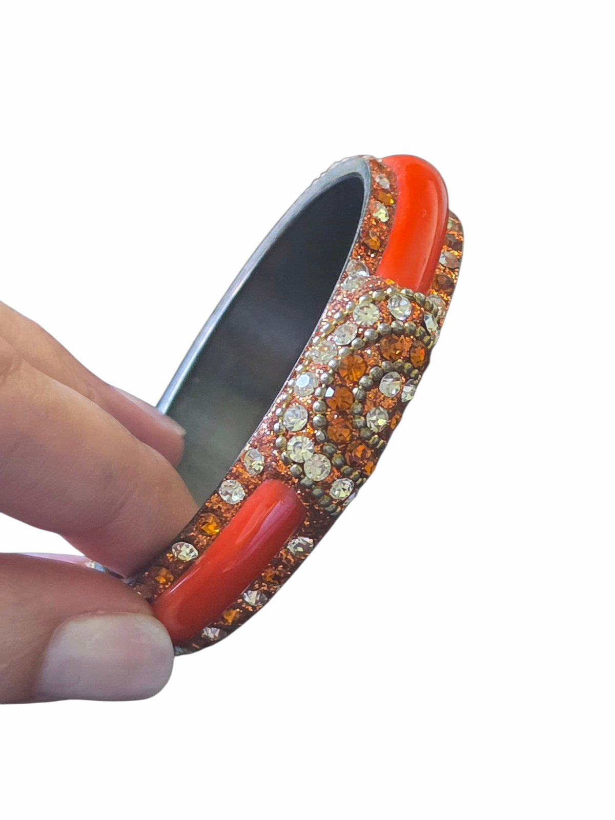 Vintage Orange Metal/Resin and Crystal Bangle