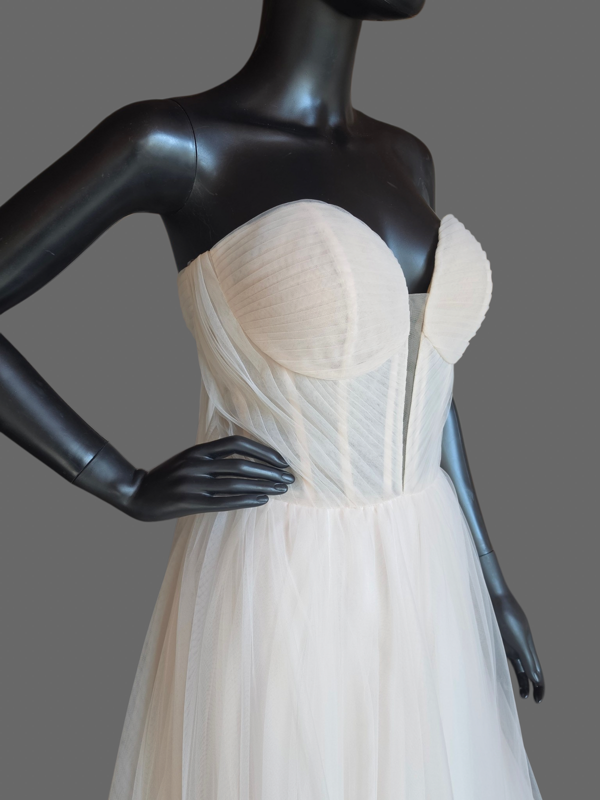Blush Plunge Corset Top Sweetheart Minimalist Tulle A-Line Wedding Gown - Eddy K